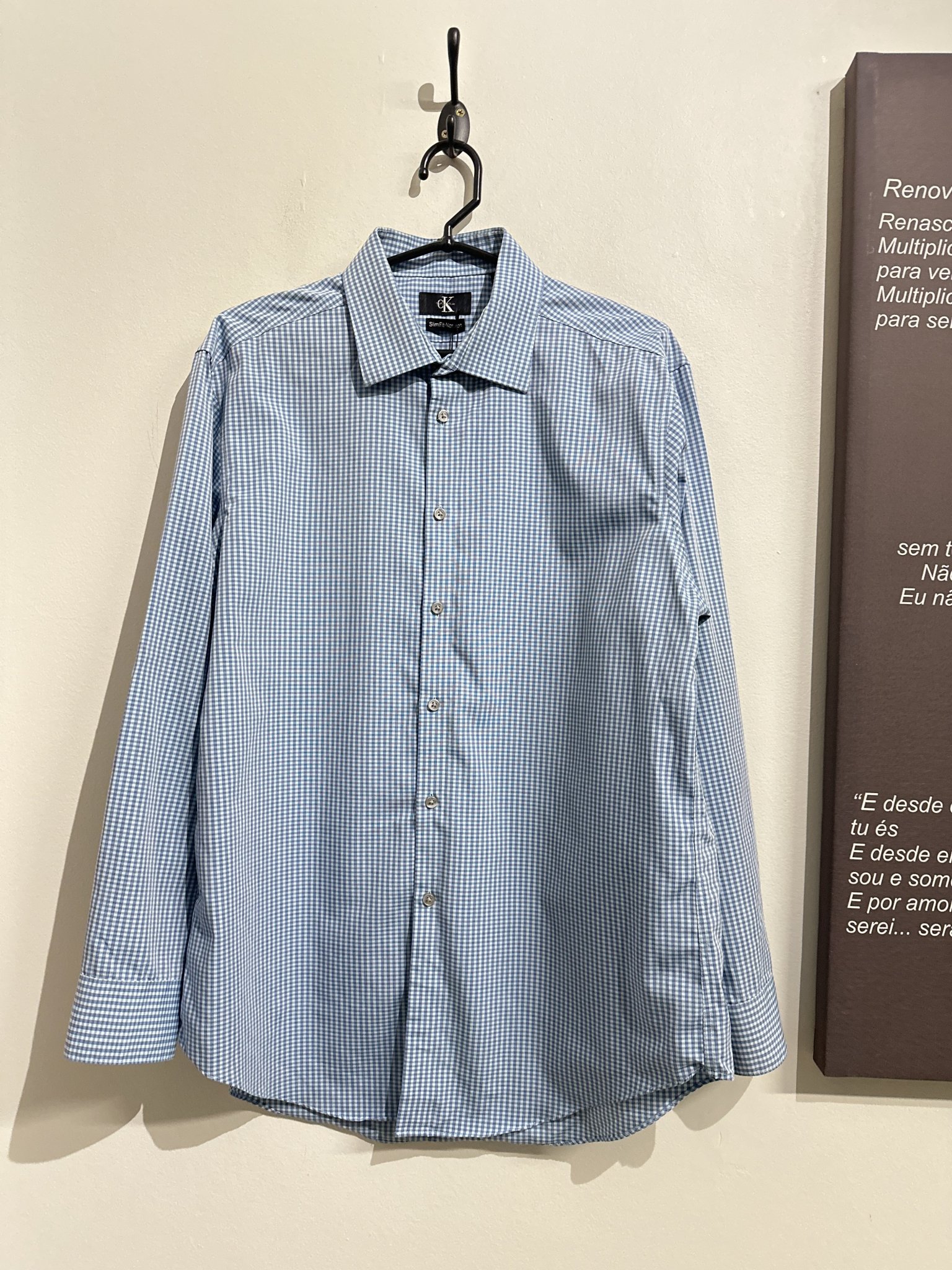 Camisa quadriculada azul escuro m/longa Calvin Klein de algodão - G