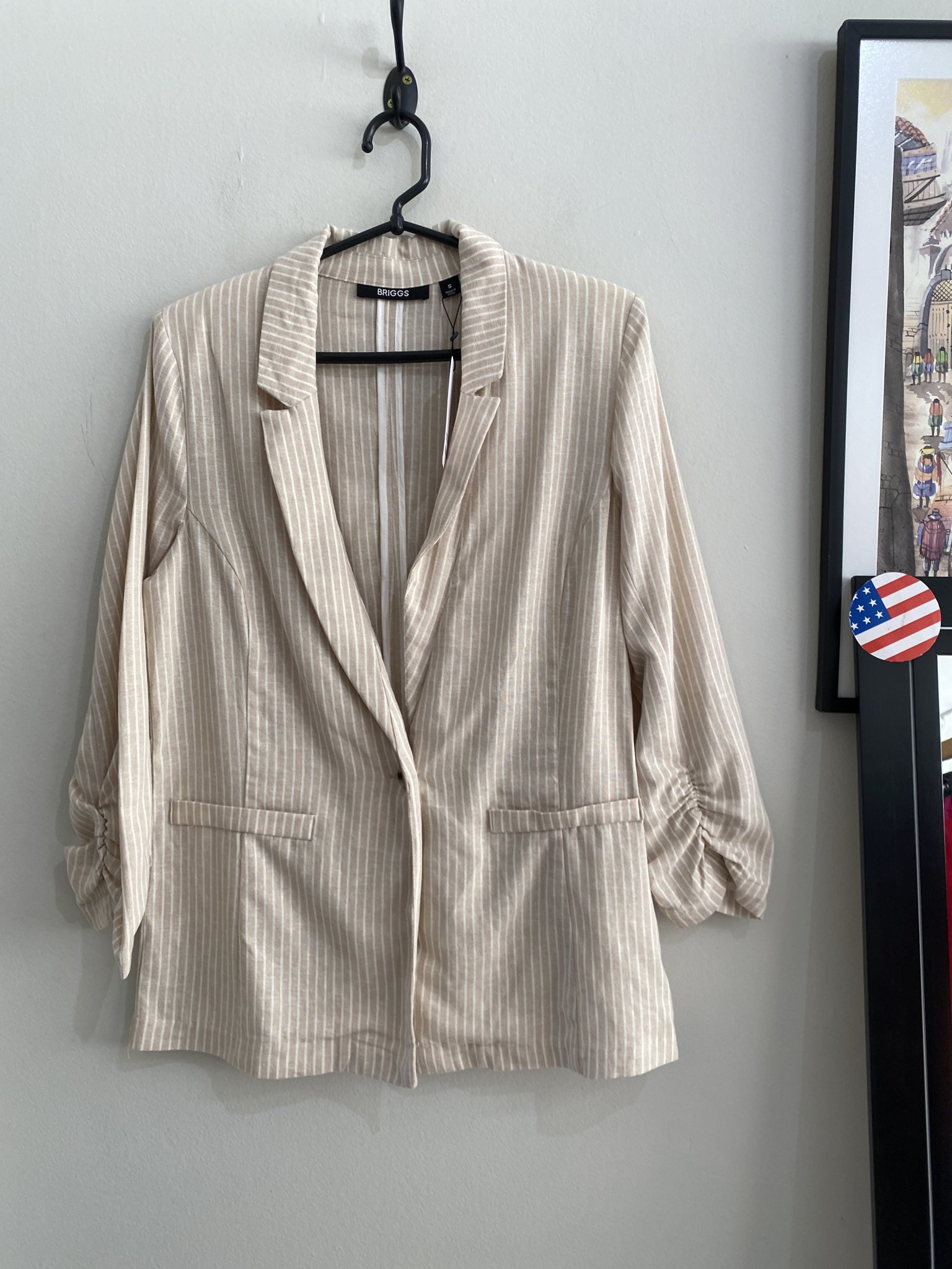 Blazer listrado bege e branco Briggs de linho e viscose - P