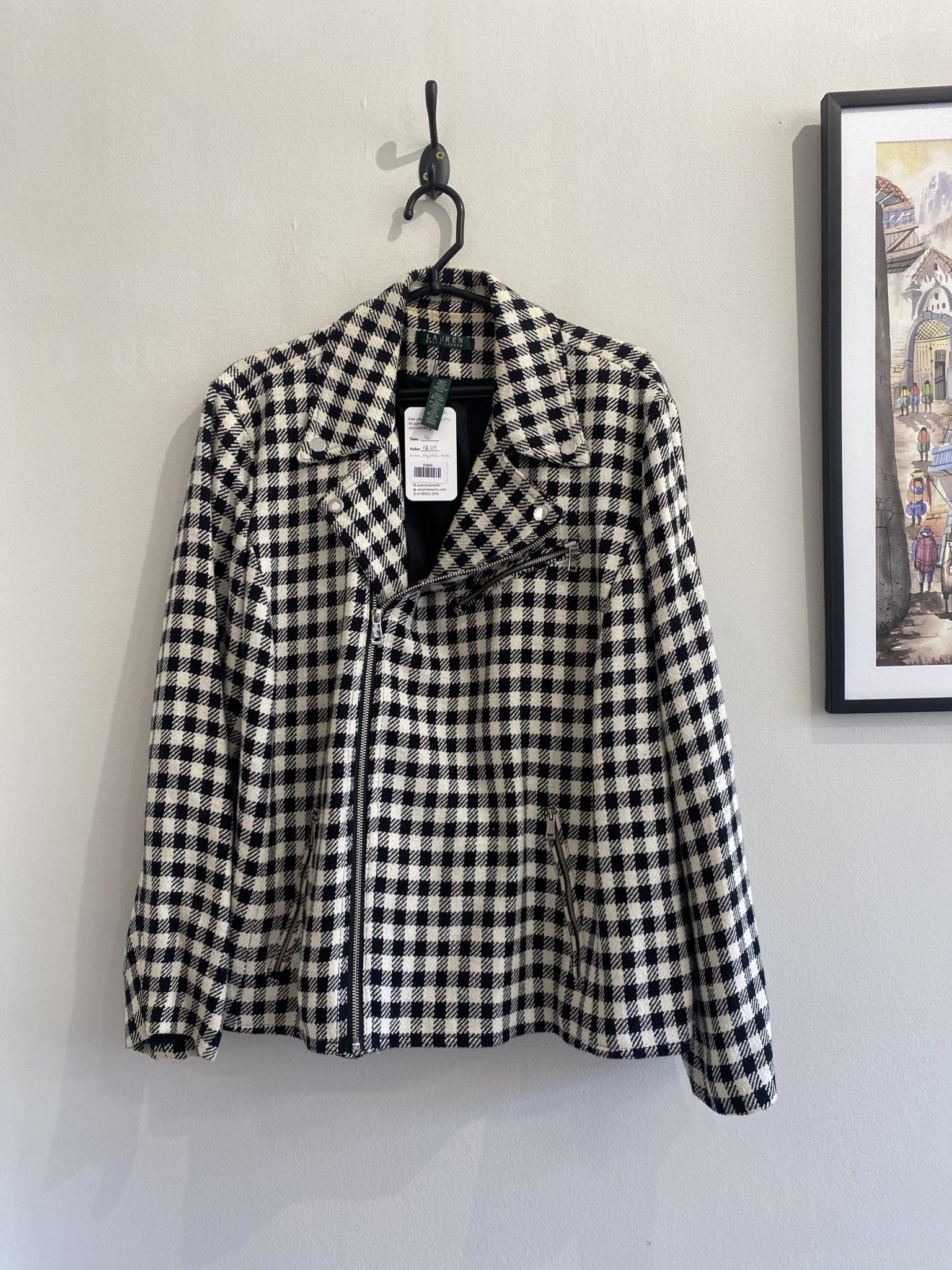 Jaqueta quadriculada P&B Ralph Lauren de linho, algodão e seda - 46 Preto, Branco tamanho 46 - foto principal