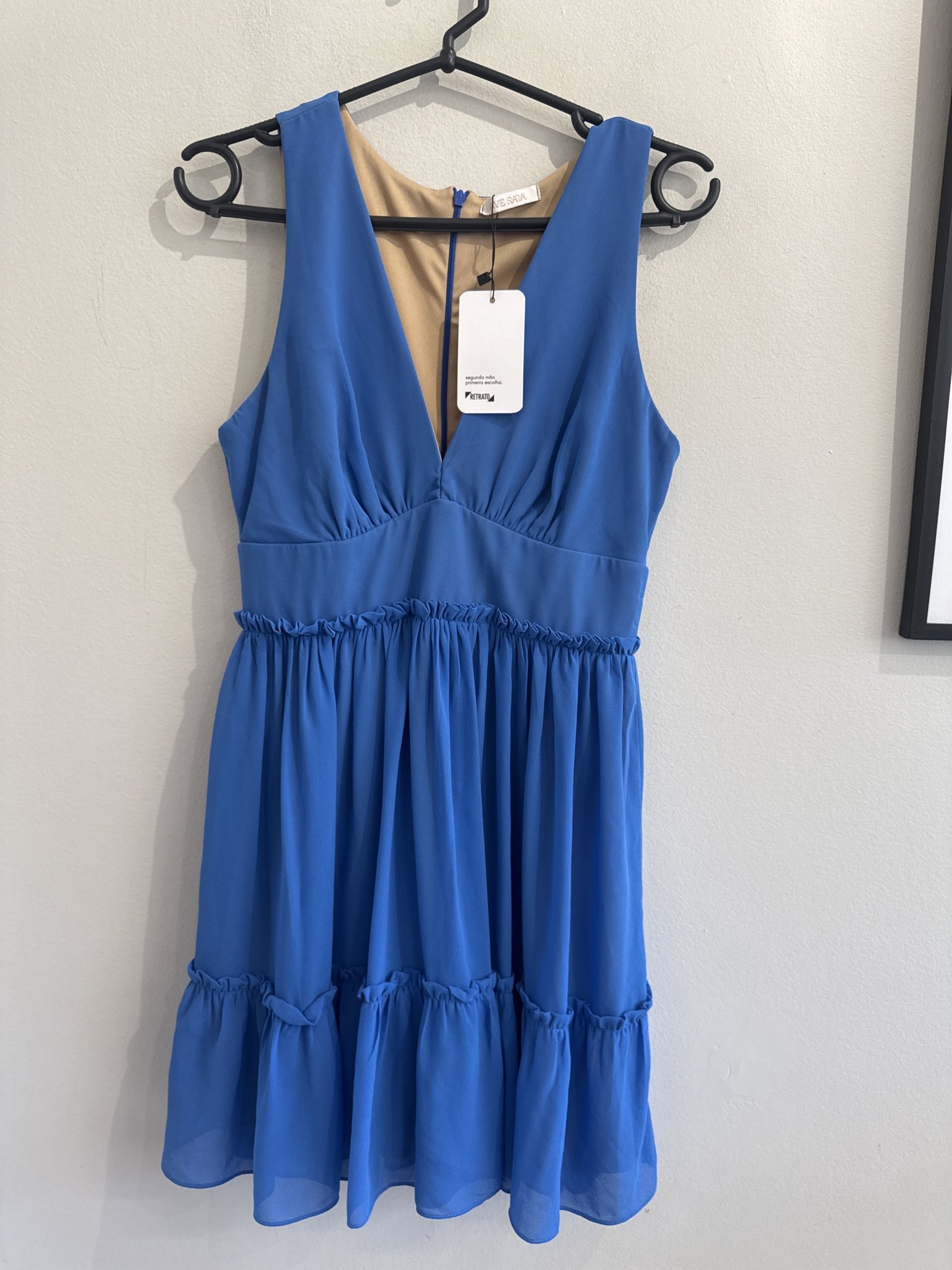 Vestido azul s/manga e decote v Ave Rara - P tamanho P - foto principal