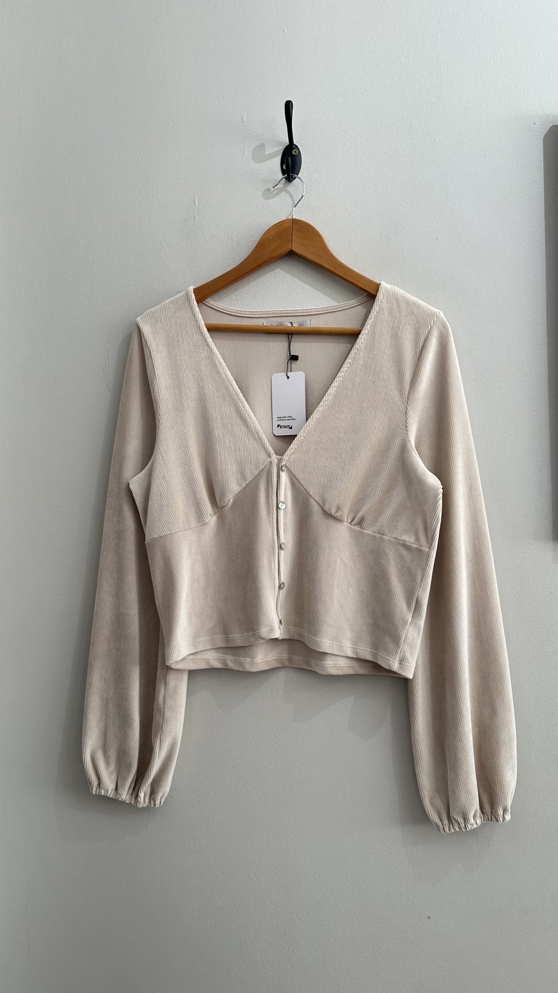 Blusa creme de veludo cotelê m/longa Bluesteel - GG Bege tamanho GG - foto principal