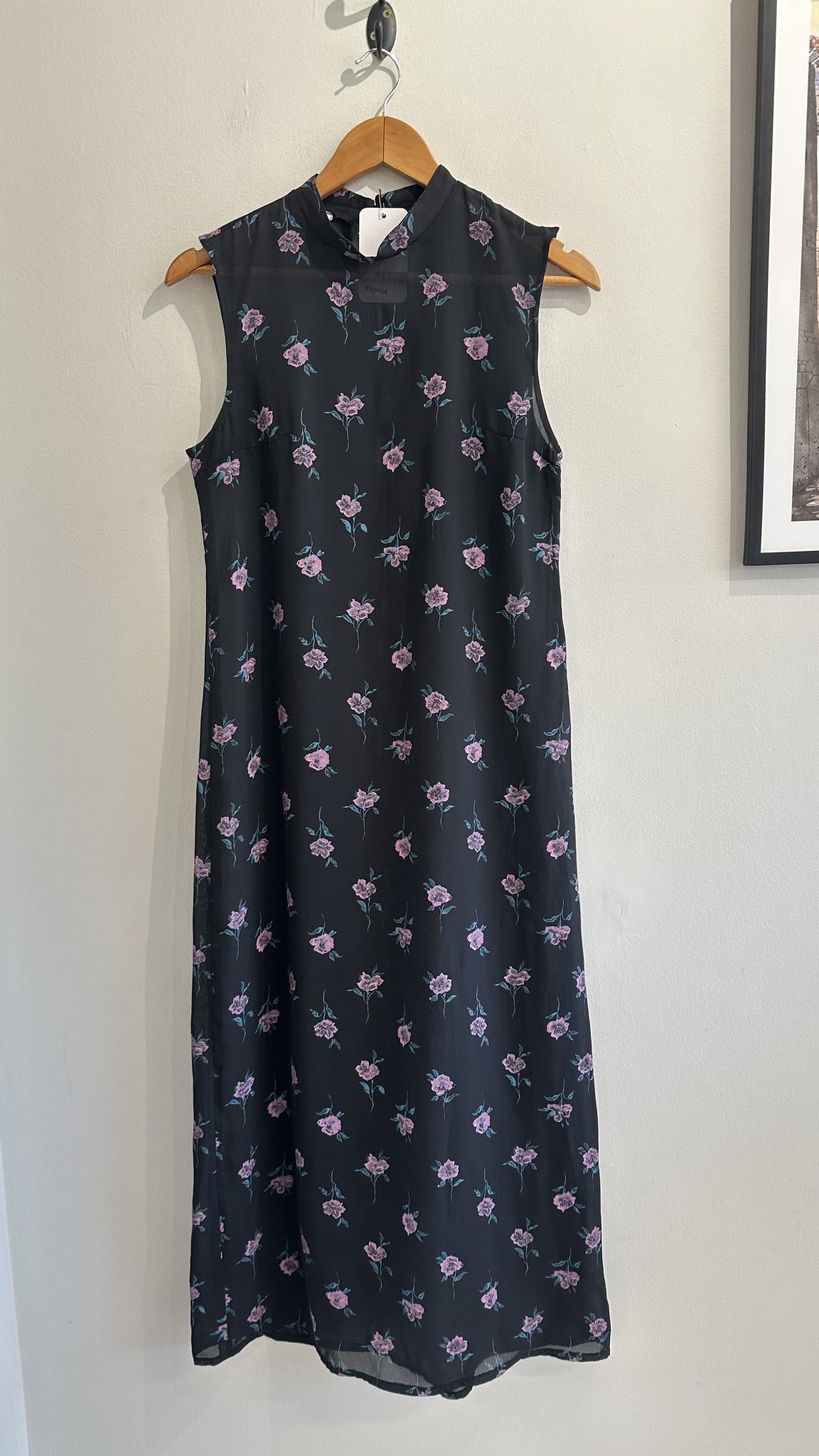 Vestido longo preto floral s/manga c/transparencia s/marca - P tamanho P - foto principal