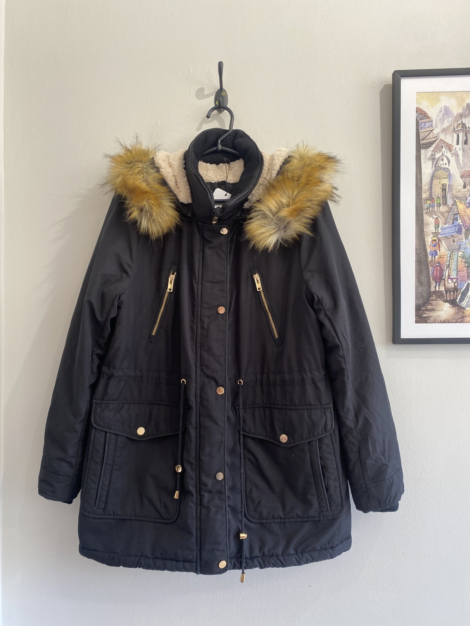 Parka preta puff com capuz peludo Facinelli - GG Preto tamanho GG - foto principal