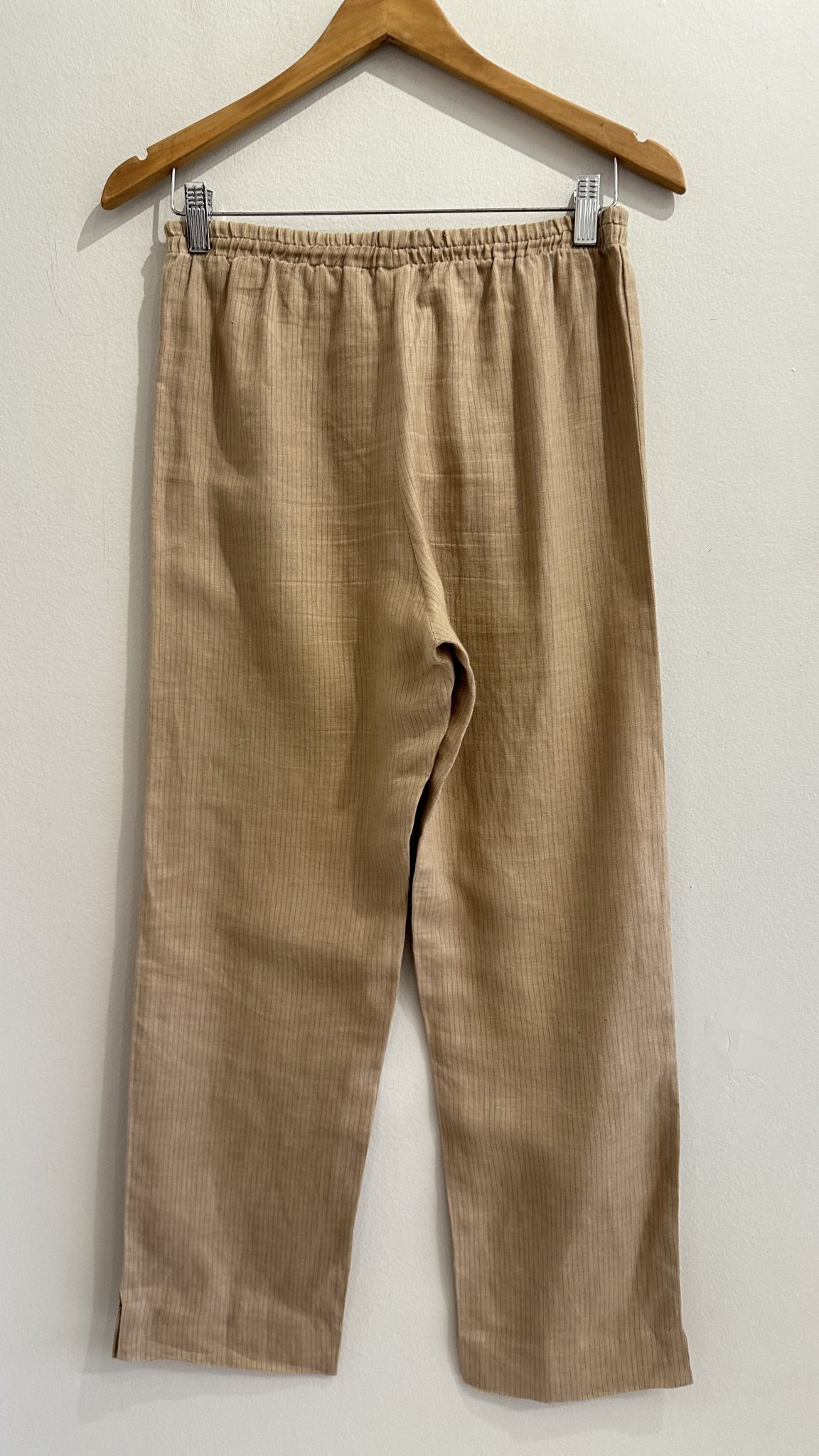 Calça bege de riscas e cintura regulável de linho vintage Gracinha Prado - P tamanho P - vista adicional 4