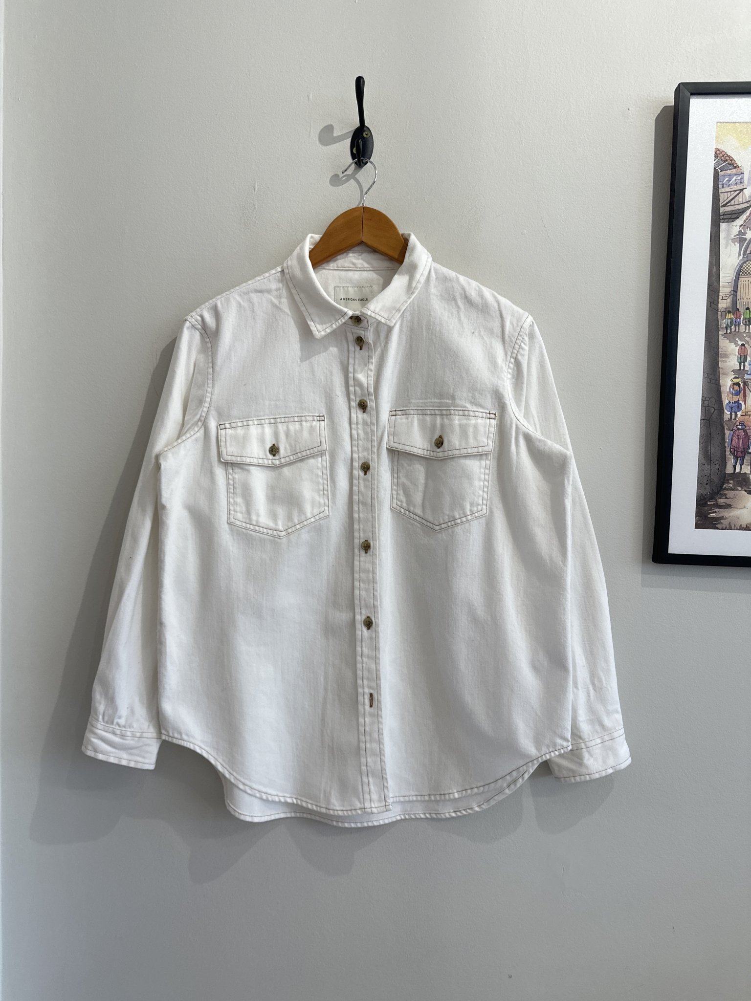 Camisa jeans off white m/longa American Eagle - P branco tamanho P - foto principal