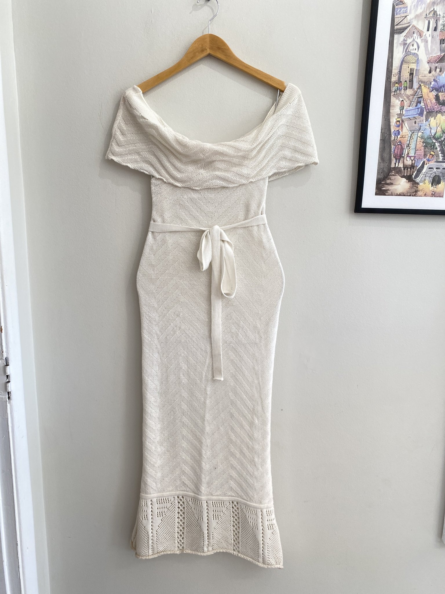 Vestido longo off white de tricô ombro a ombro M branco - foto principal