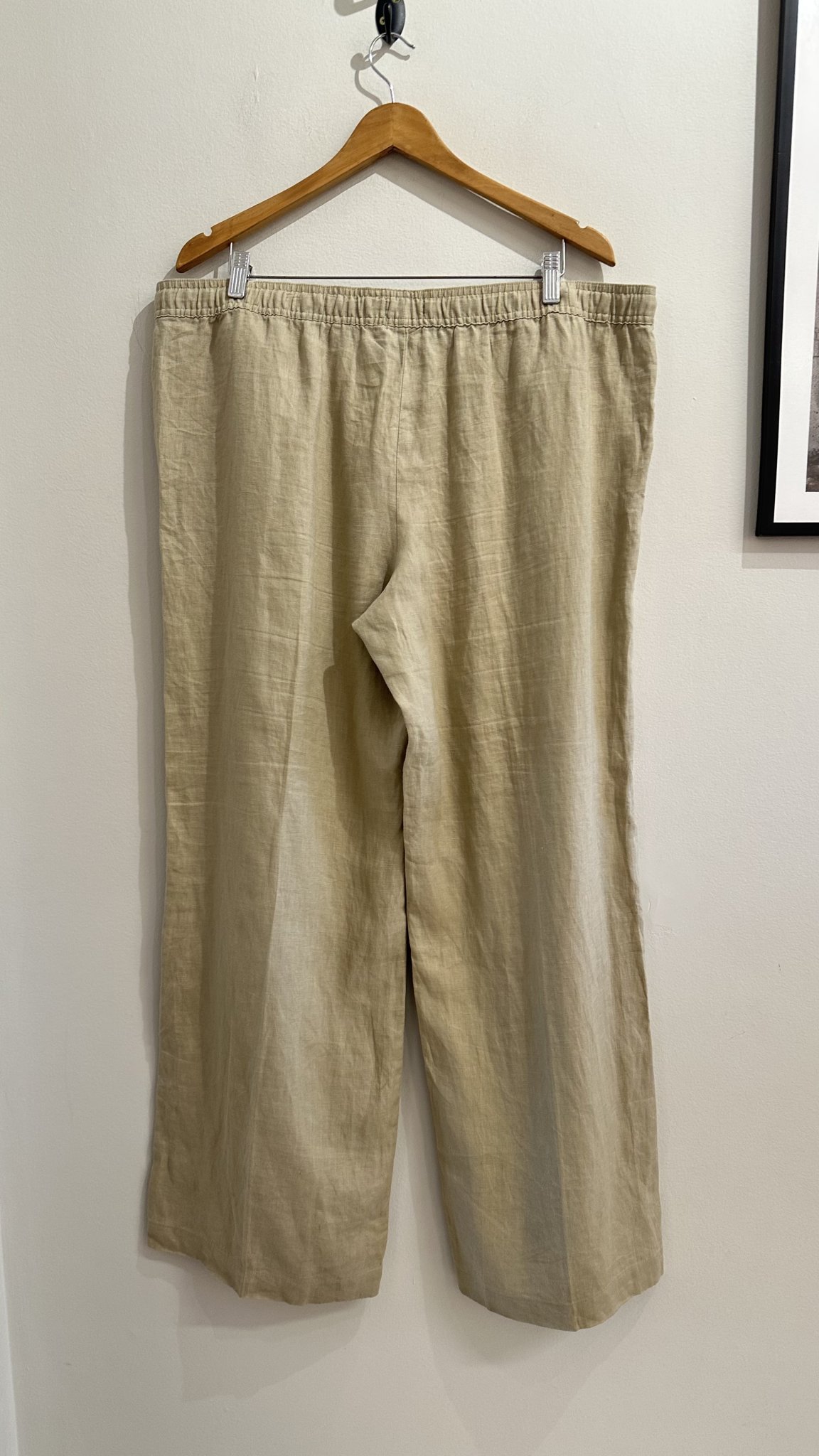 Calça pantalona caqui de cintura regulável de linho Merona - 2G - vista adicional 2
