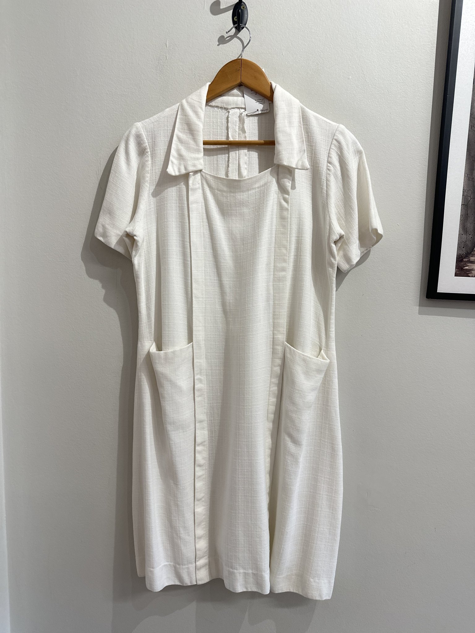 Vestido social branco m/curta vintage c/bolsos s/marca - M tamanho M - foto principal