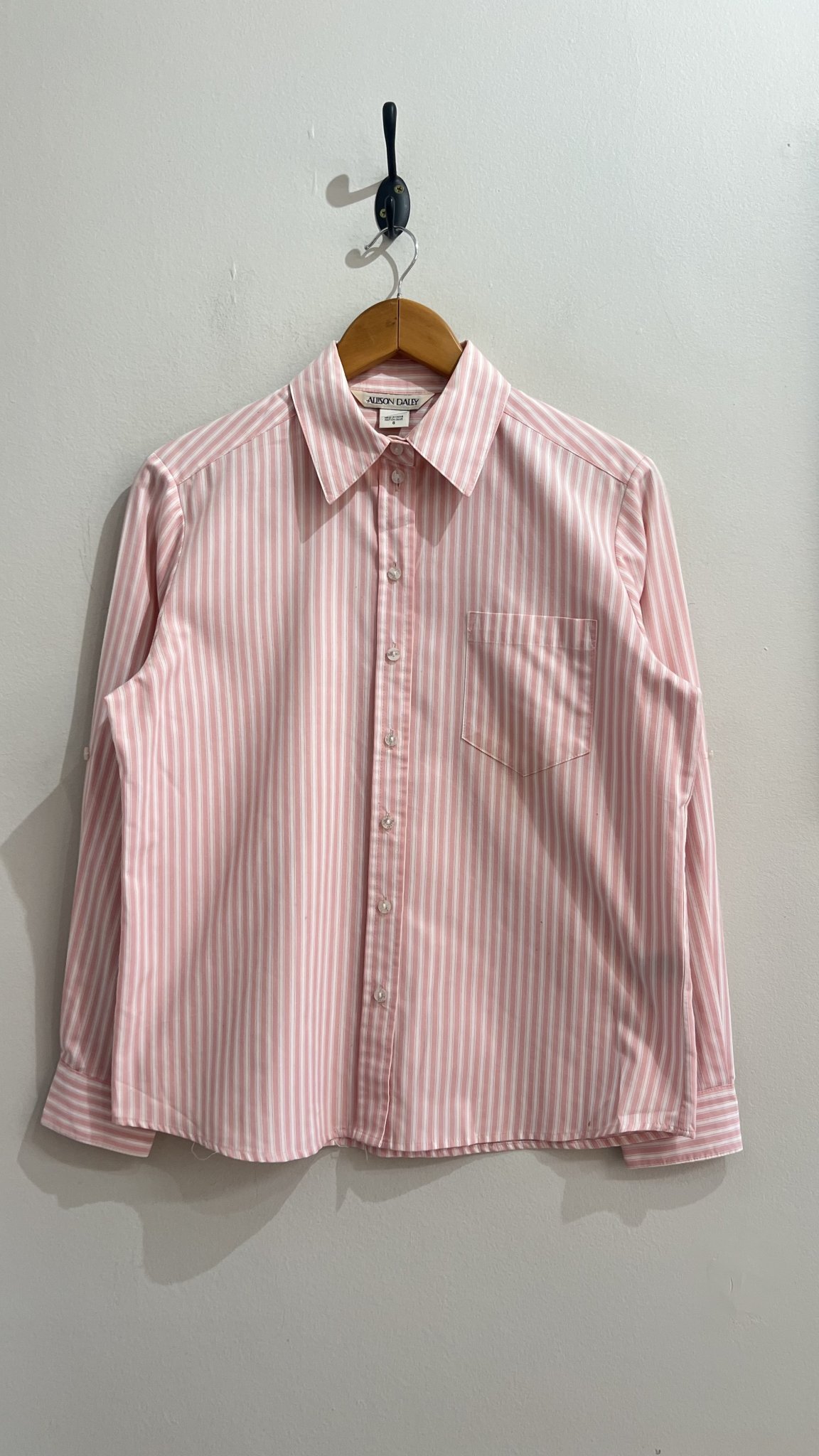 Camisa curta listrada branca e rosa m/longa Allison Daley de algodão - 38/40 branco, rosa tamanho 38/40 - foto principal