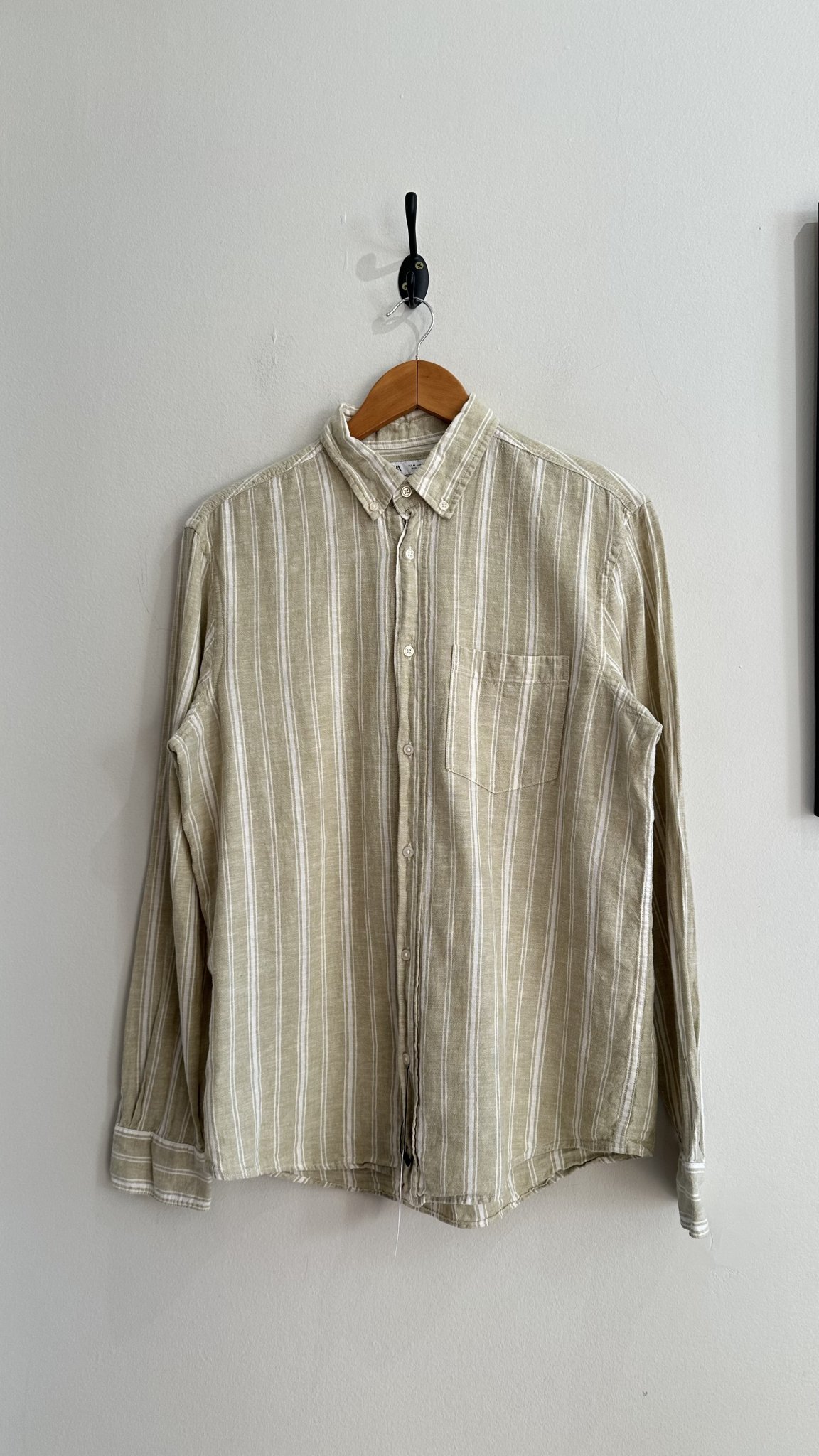 Camisa listrada verde e branco m/longa Zara de linho - G branco, verde tamanho G - foto principal