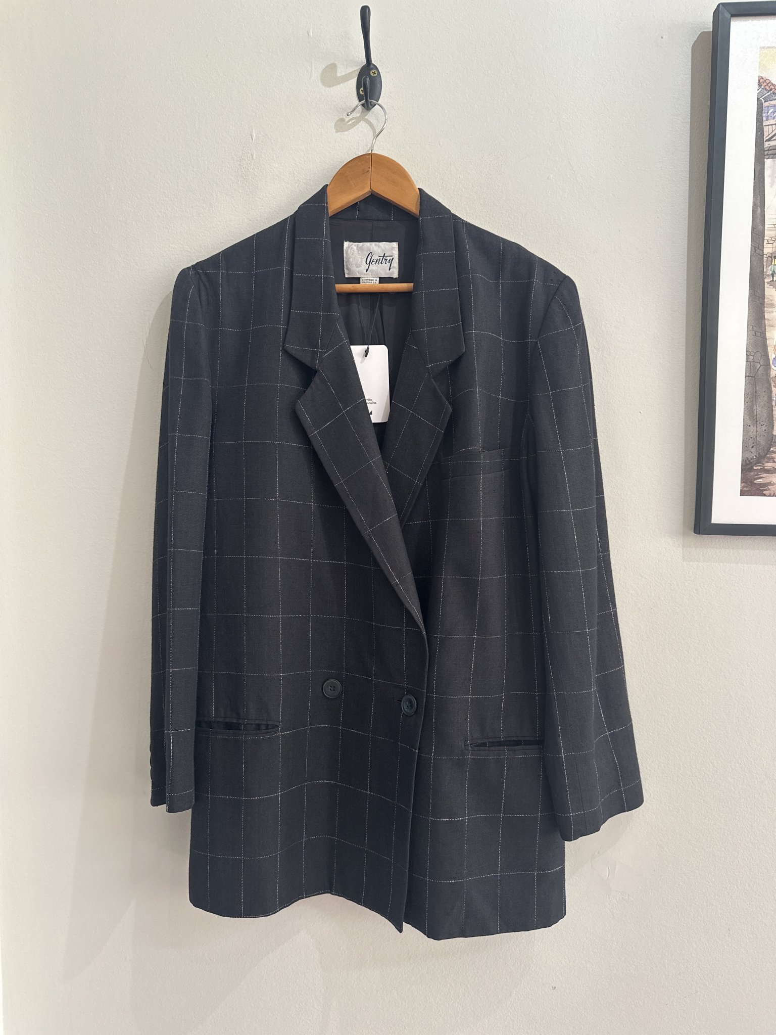 Blazer quadriculado preto risca de giz branca Gentry de viscose e linho - M tamanho M - foto principal