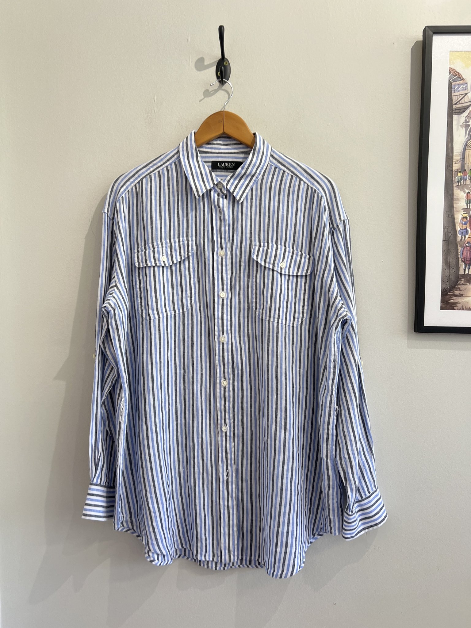 Camisa listrada azul m/longa Ralph Lauren de algodão - GG tamanho GG - foto principal