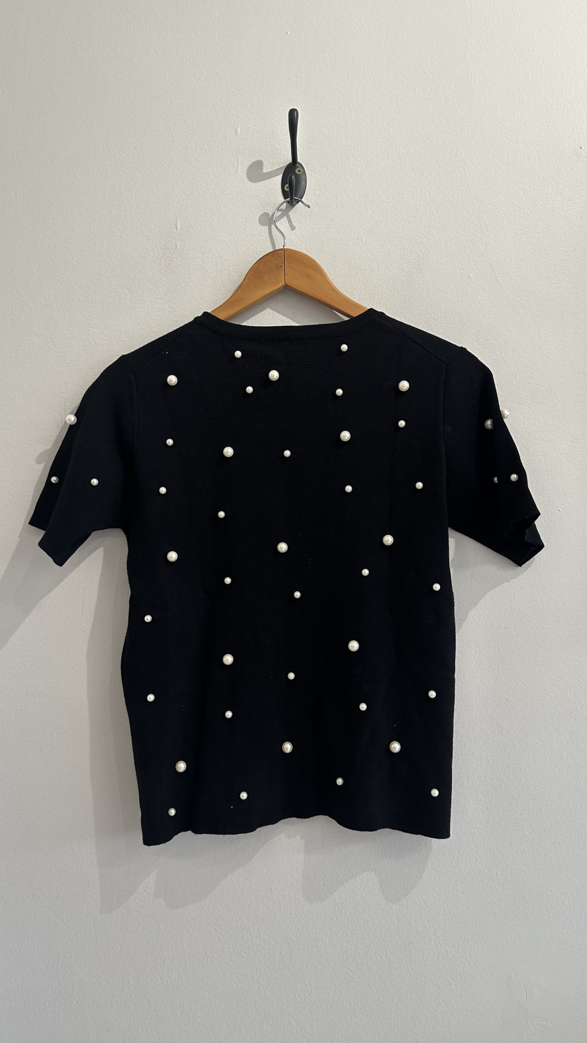 Blusa preta de tricô c/ aplicações de pérolas Zara - G preto tamanho G - vista adicional 3