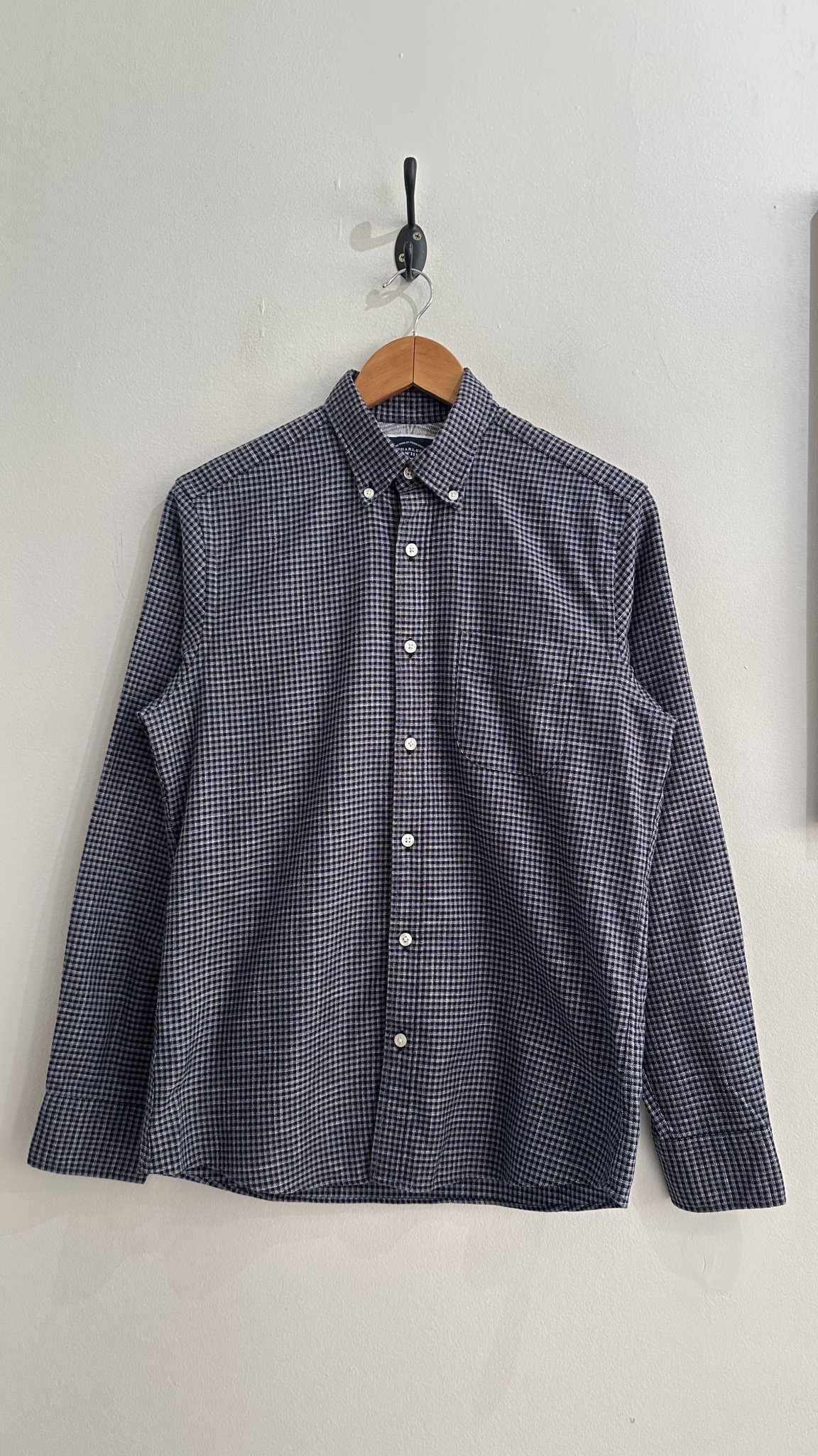 Camisa quadriculada azul e preto m/longa Charles Tyrwhistt - P preto, azul tamanho P - foto principal