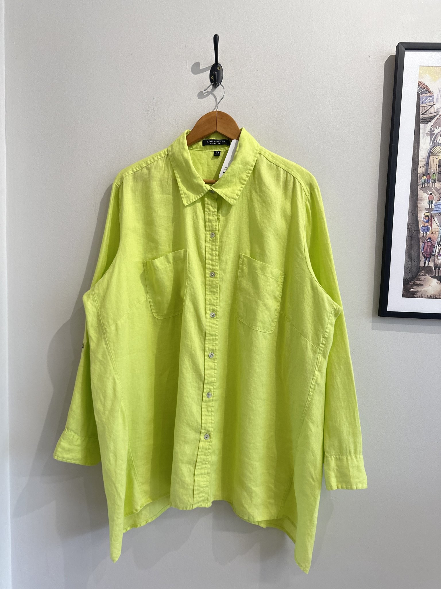 Camisa verde limão m/longa Jones New York de linho - G3 - foto principal