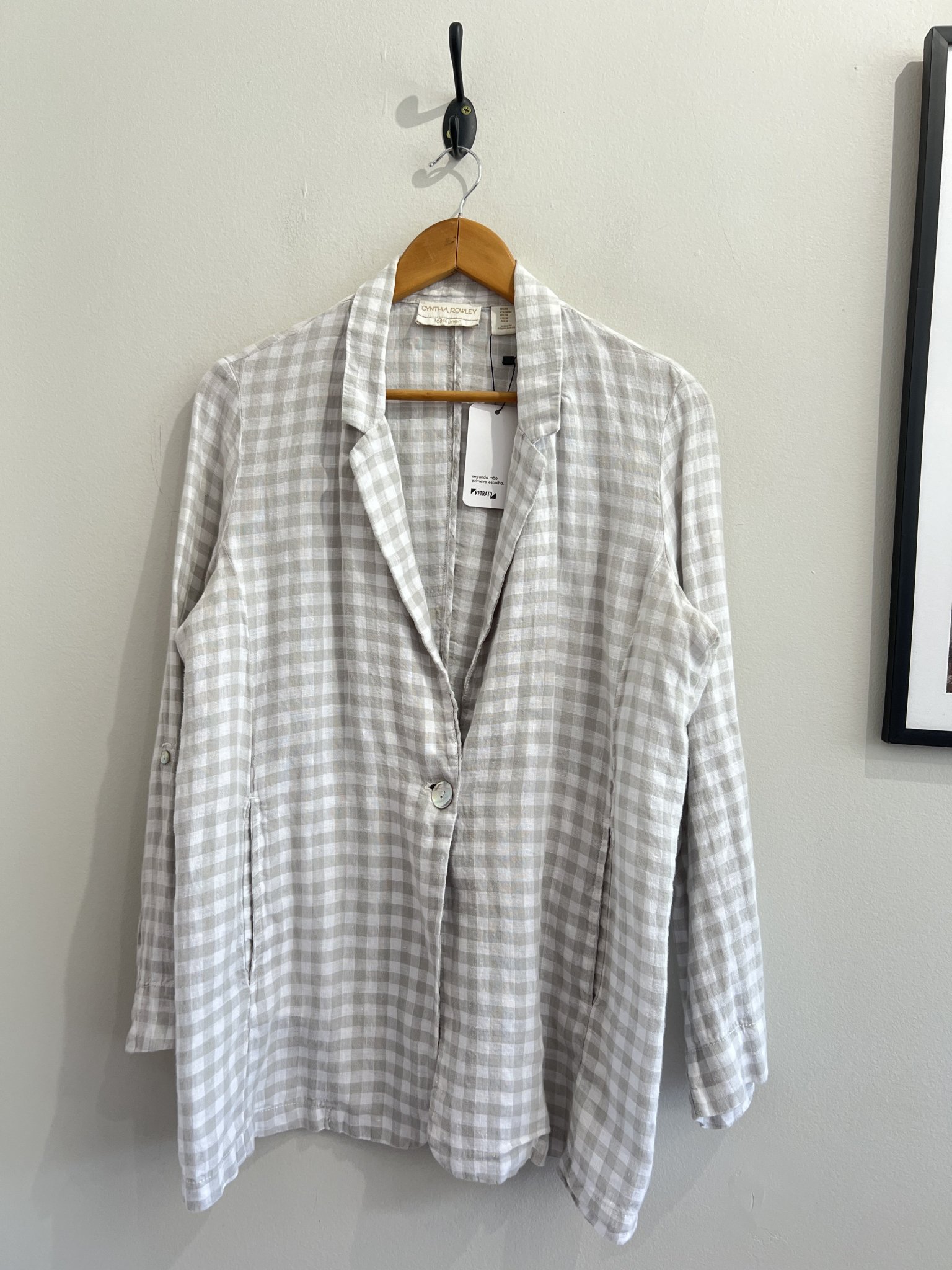 Blazer quadriculado branco e bege fecho de um botão Cynthia Rowley de linho - M branco, bege tamanho M - foto principal