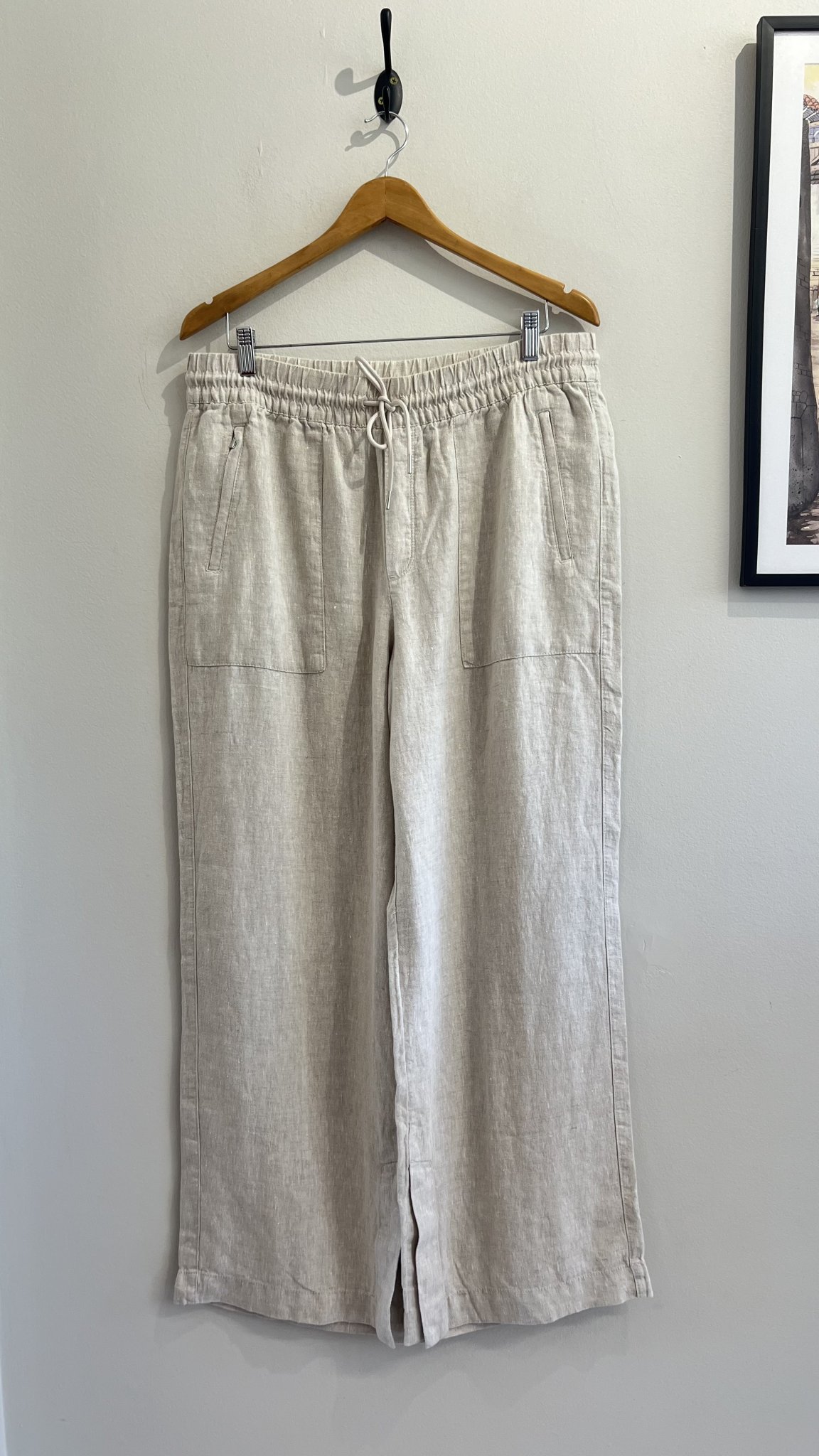Calça pantalona bege de cintura regulável de linho Athleta - G tamanho G - foto principal