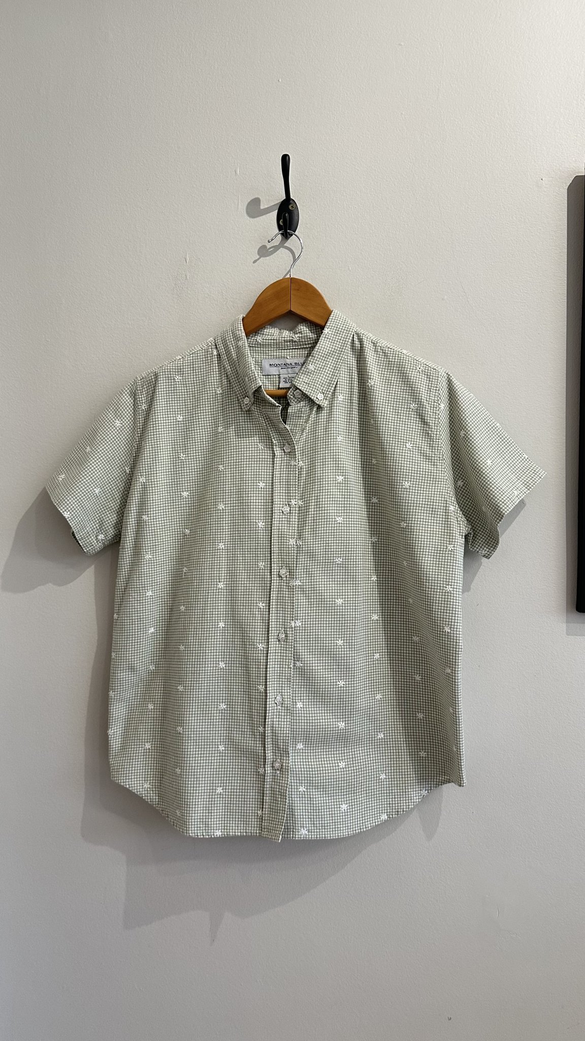 Camisa quadriculado verde e branco c/bordados floral m/curta Montana Blues - G branco, azul, verde tamanho G - foto principal