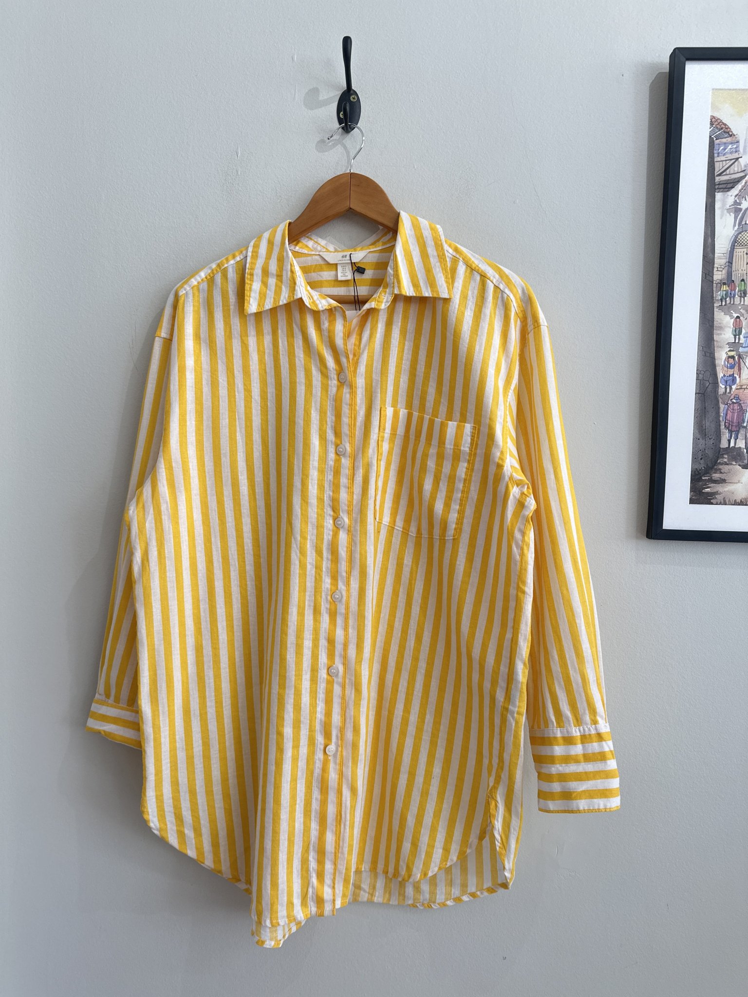 Camisa listrada amarelo e branco H&M de linho m/linho - P branco, amarelo tamanho P - foto principal
