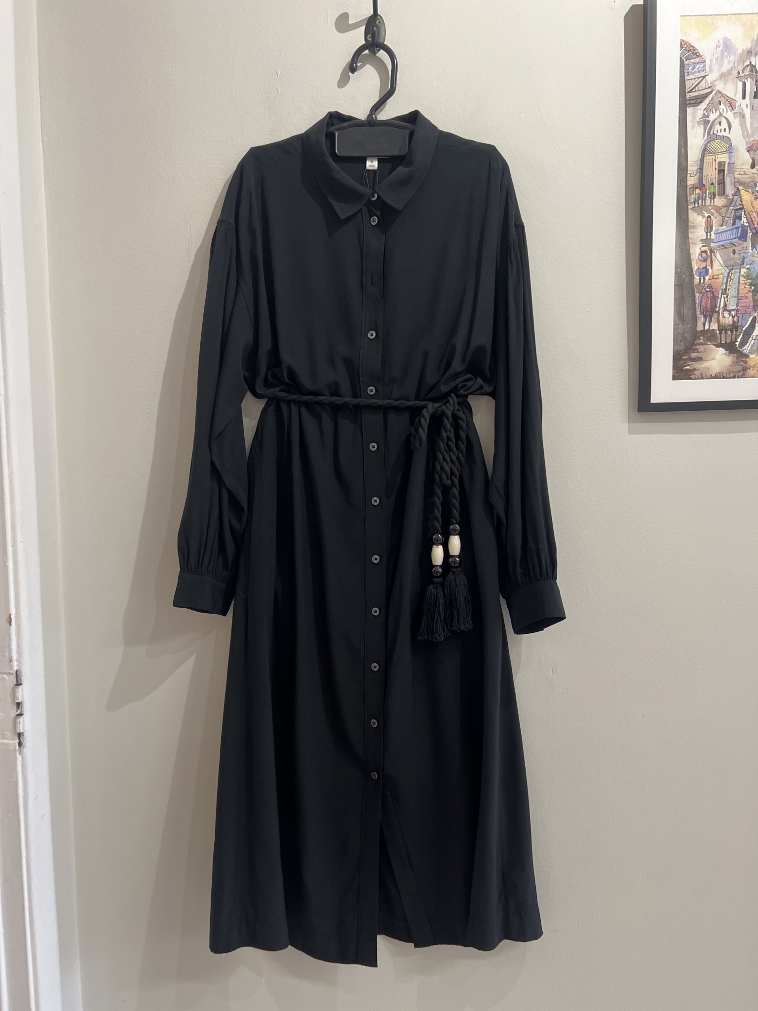 Vestido/ chemise longo preto de m/longa c/cinto faixa corda nautica Prologue - M tamanho M - foto principal