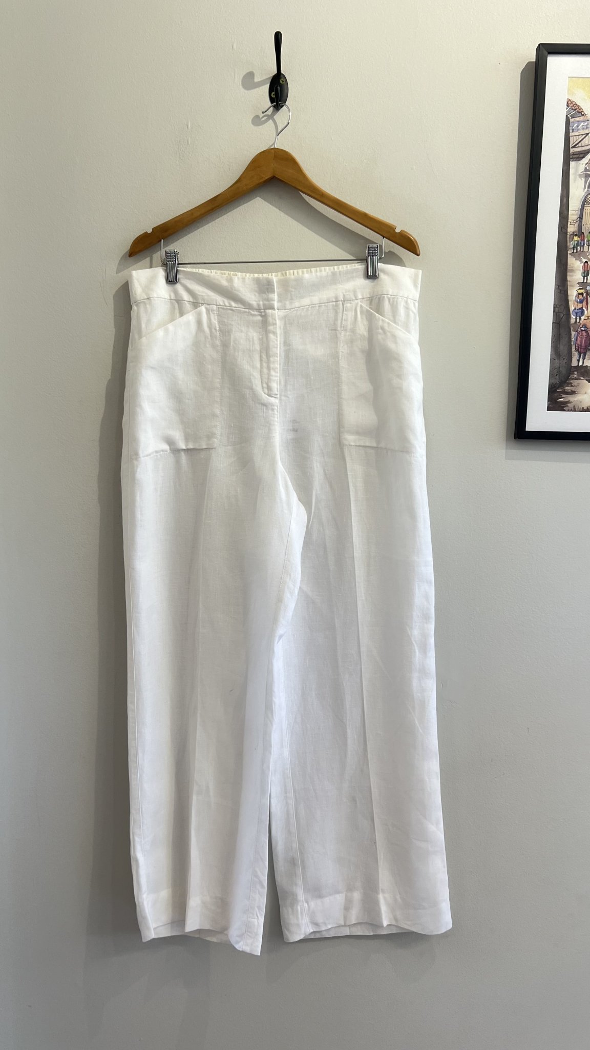 Calça pantalona branco de cintura regulável de linho Chico´s - G tamanho G - foto principal