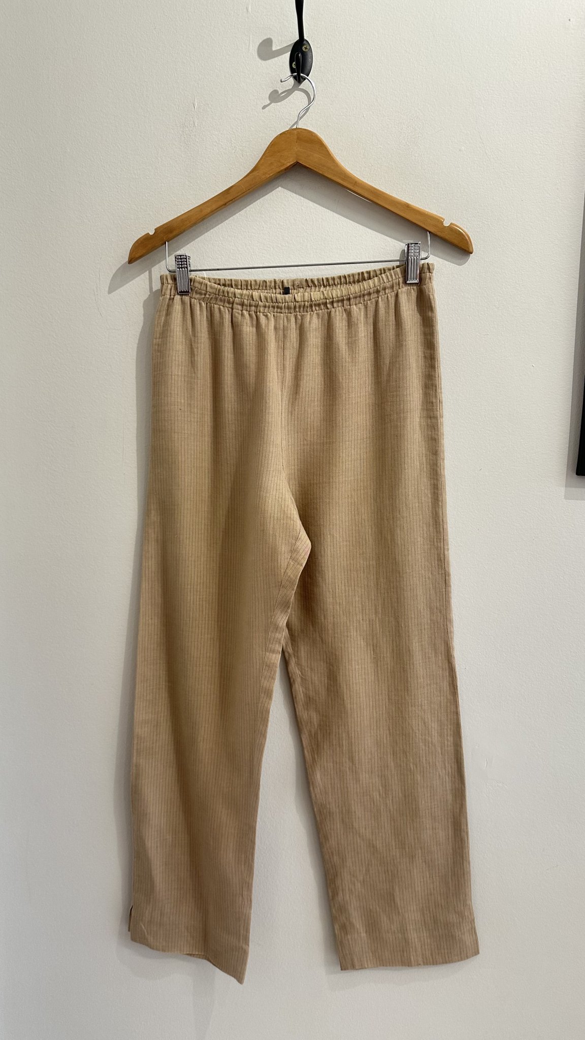 Calça bege de riscas e cintura regulável de linho vintage Gracinha Prado - P tamanho P - foto principal