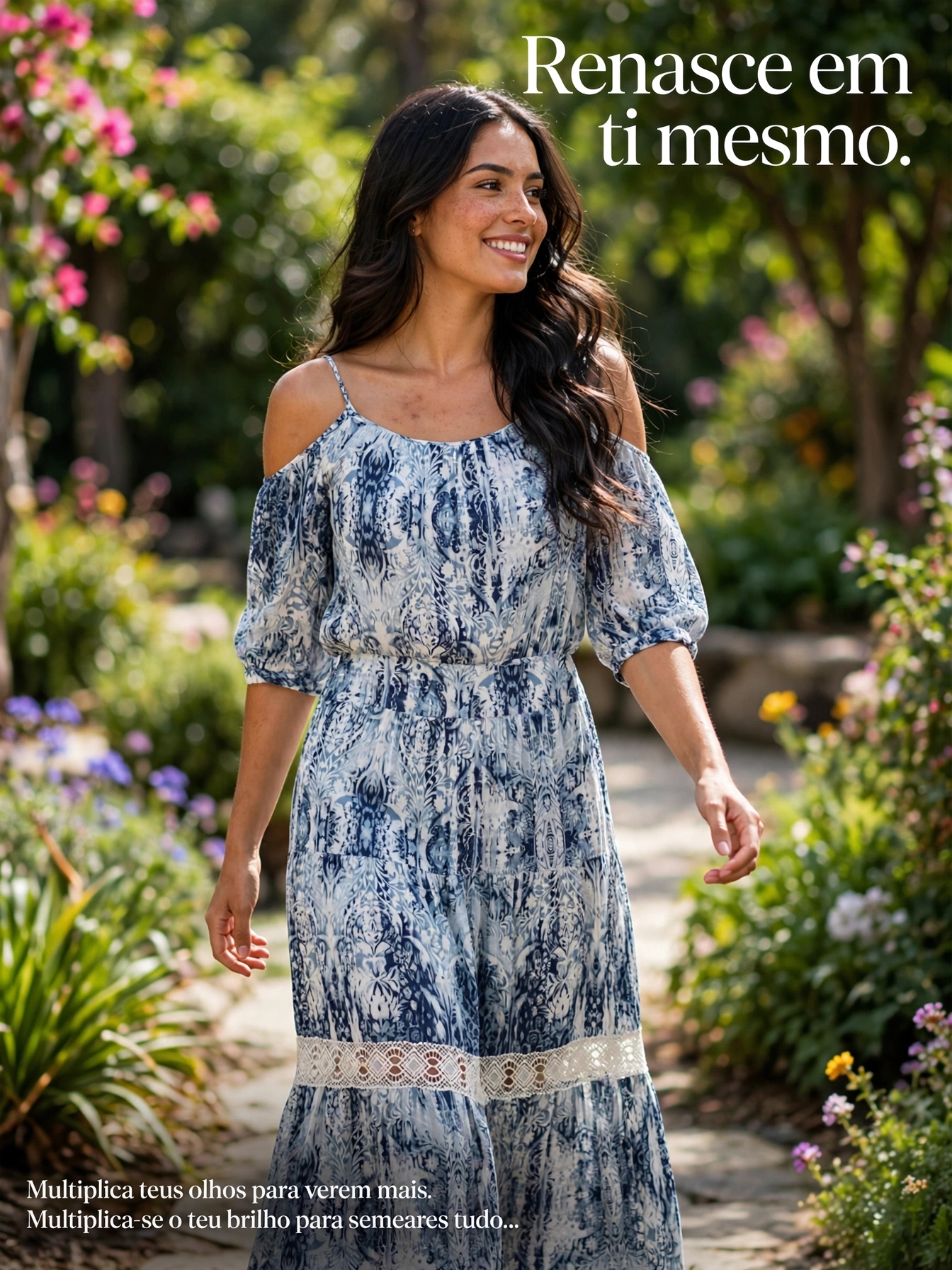 Vestido longo estampa abstrata azul e branco m/longa c/recortes Mob - 36 Azul, Branco tamanho 36 - 21614-ia-alta-ctr-04