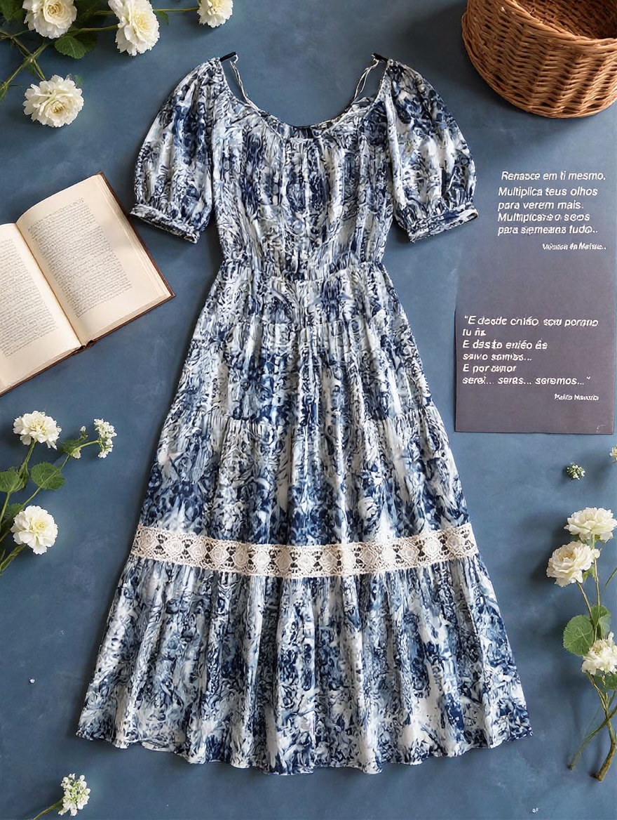 Vestido longo estampa abstrata azul e branco m/longa c/recortes Mob - 36 Azul, Branco tamanho 36 - 21614-ia-alta-ctr-02