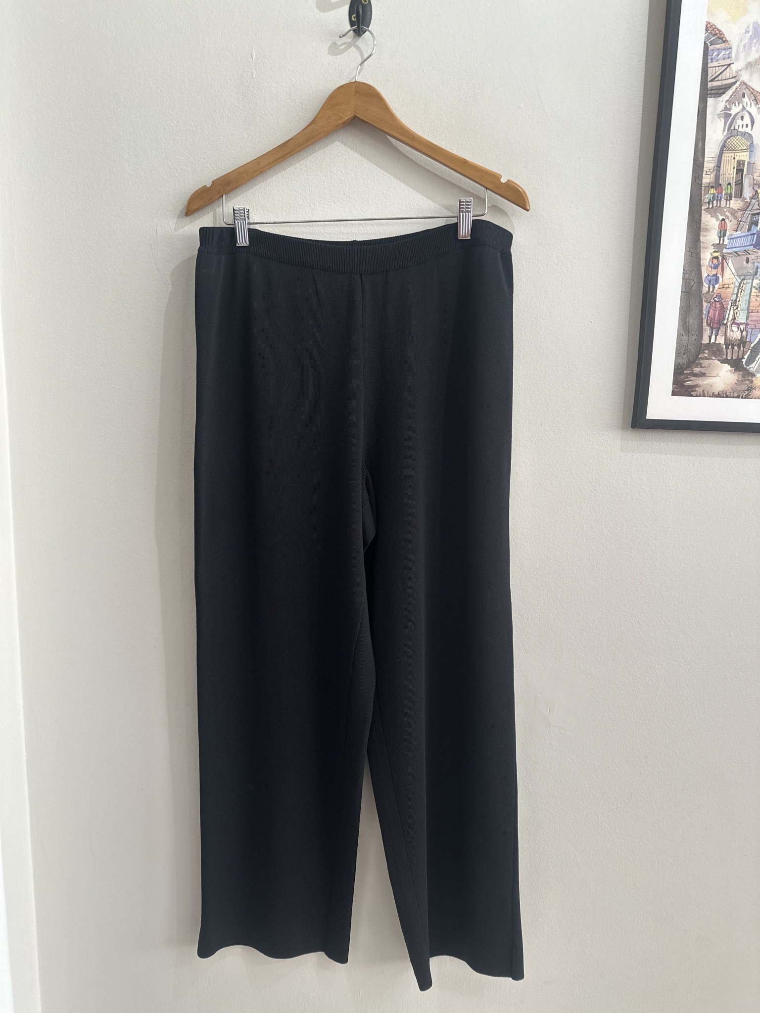 Calça pantalona preta tricô canelão Grace - G Preto tamanho G - foto principal
