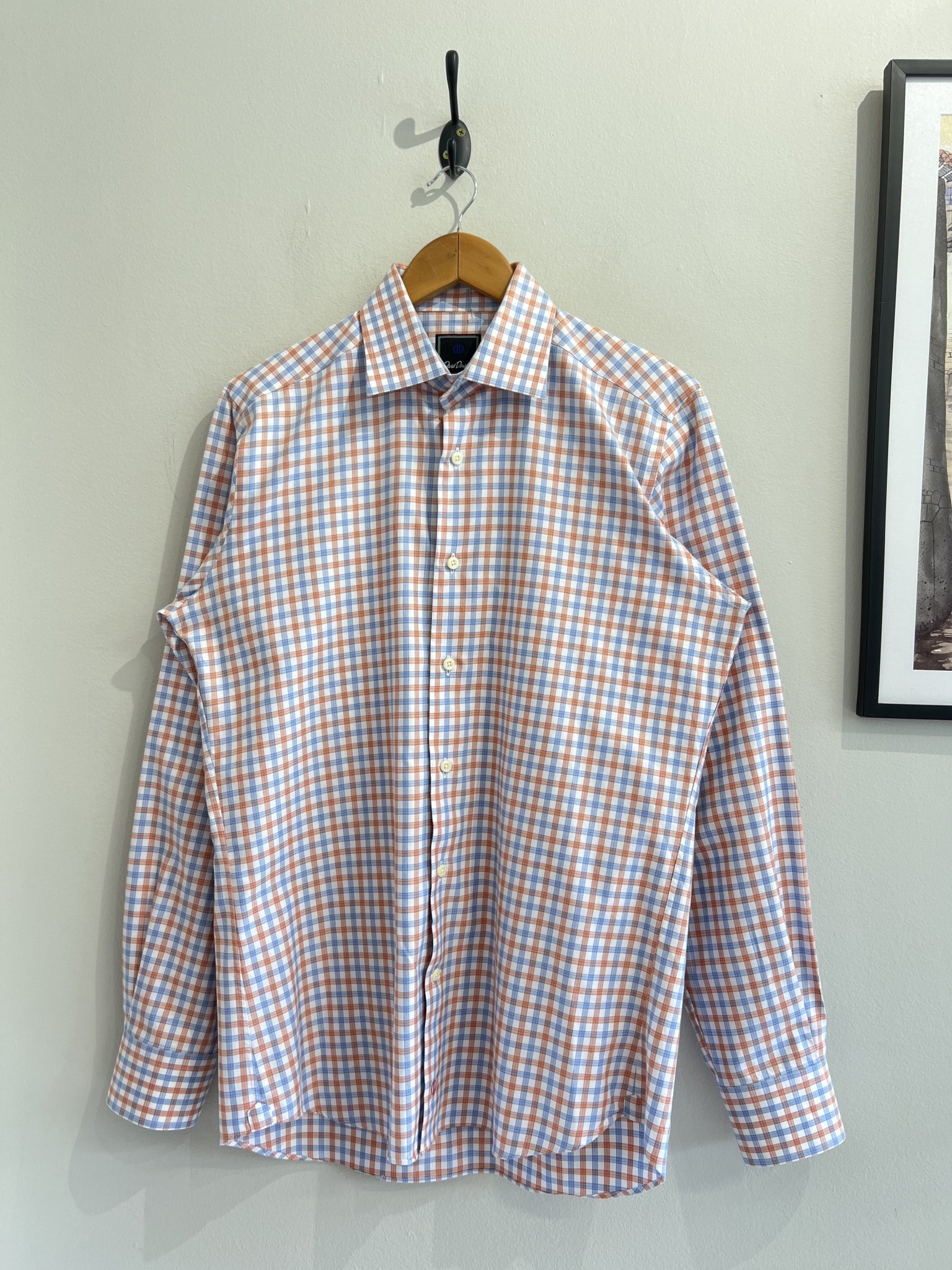 Camisa quadriculado laranja e azul m/longa David de algodão - G azul, laranja tamanho G - foto principal