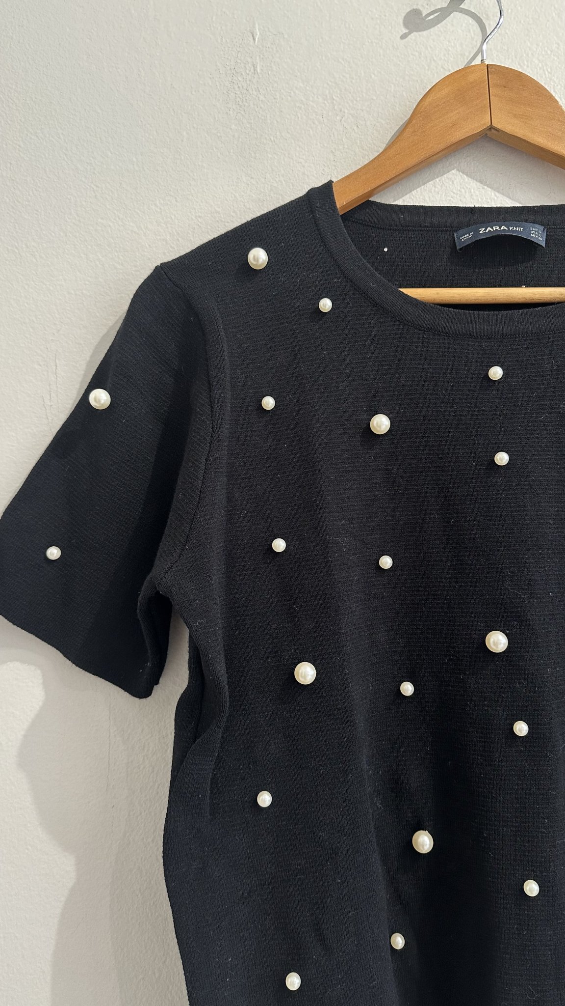 Blusa preta de tricô c/ aplicações de pérolas Zara - G preto tamanho G - vista adicional 2