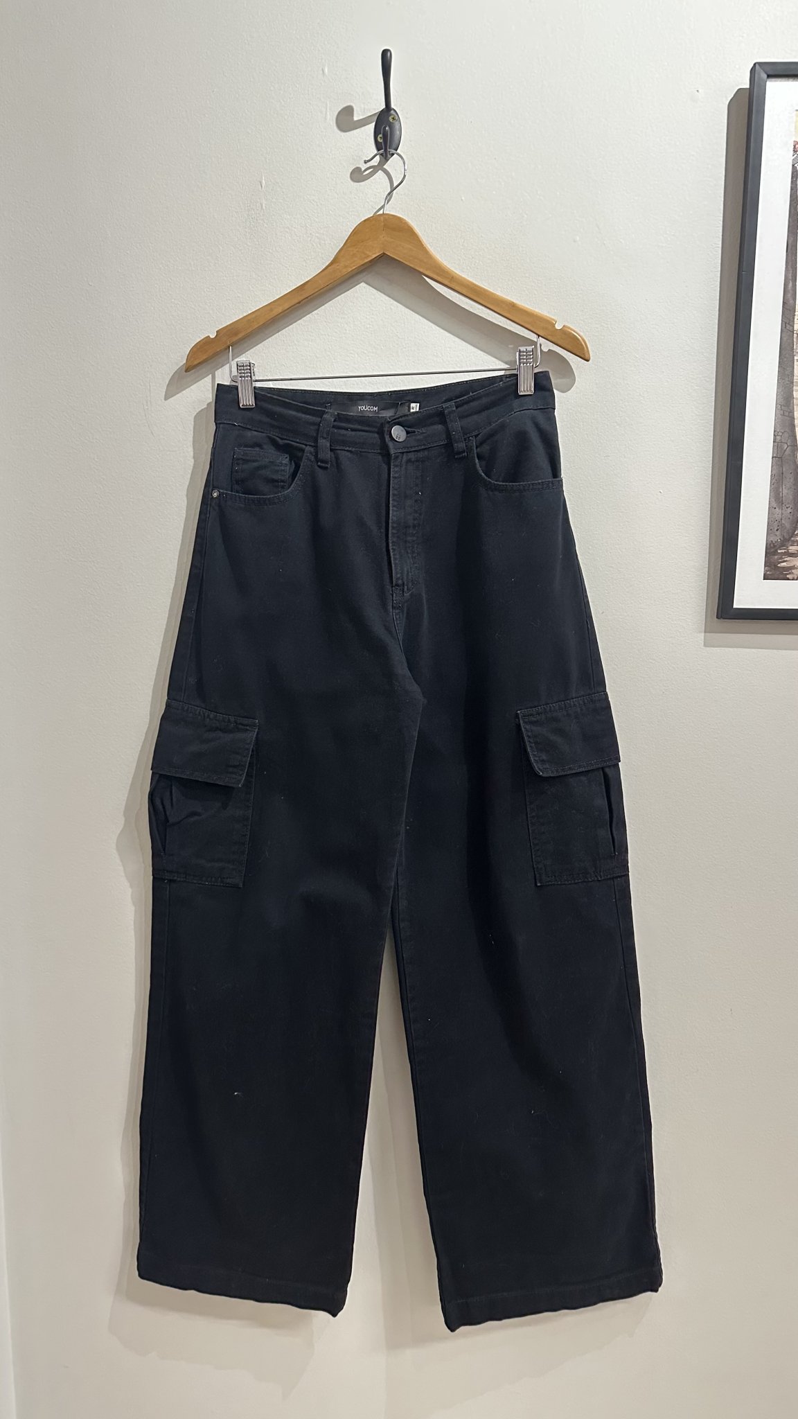 Calça jeans preta pantalona cargo Youcom - 38 preto tamanho 38 - foto principal