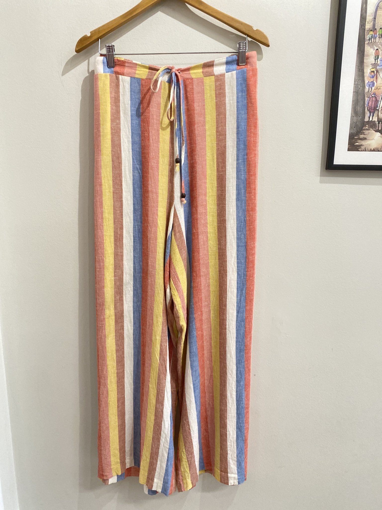 Calça listrada multicores Versona de linho e viscose Vermelho, Marrom, Azul - foto principal