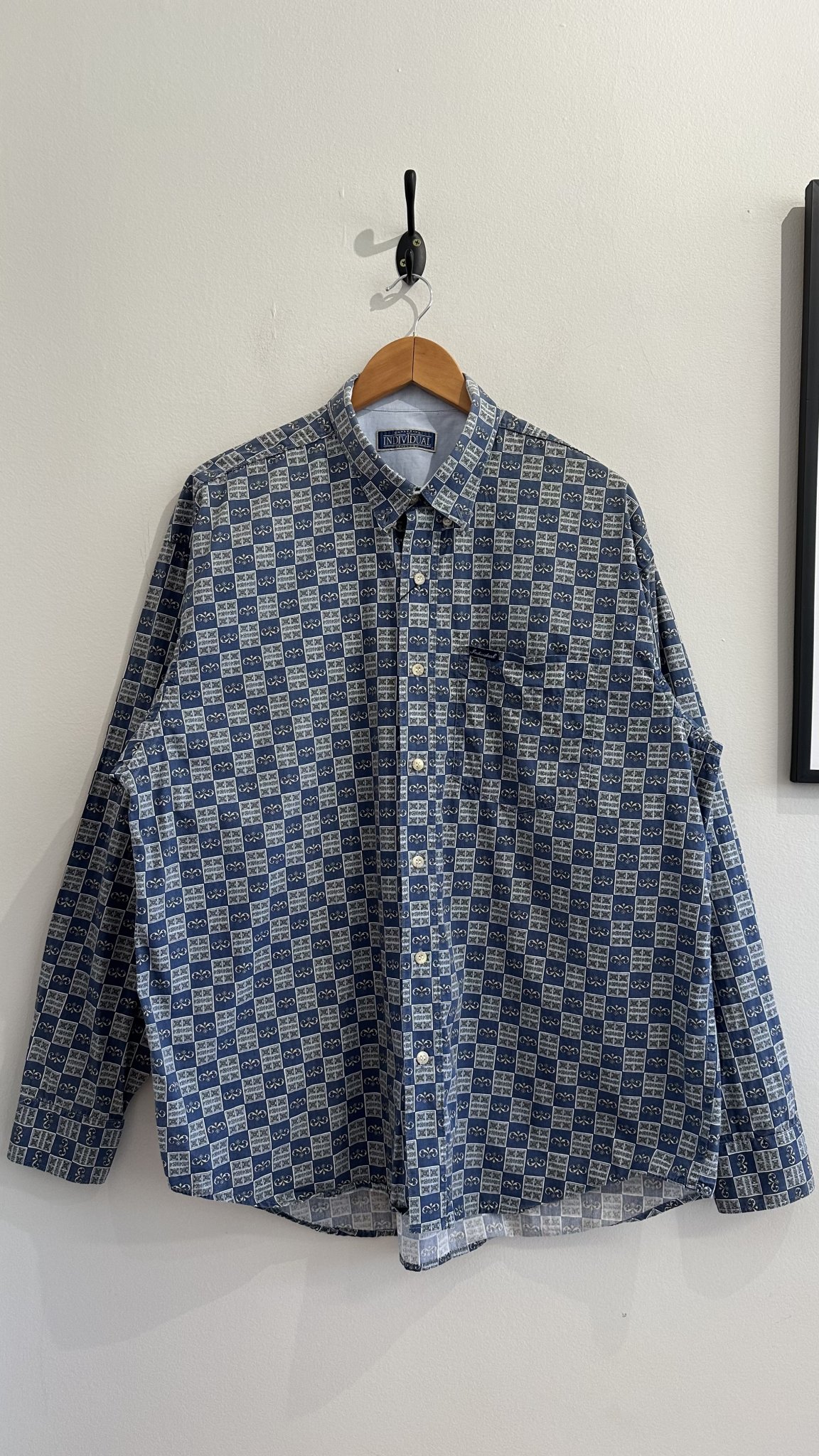 Camisa quadriculada estampa azul c/arabescos m/longa Individual - G tamanho G - foto principal