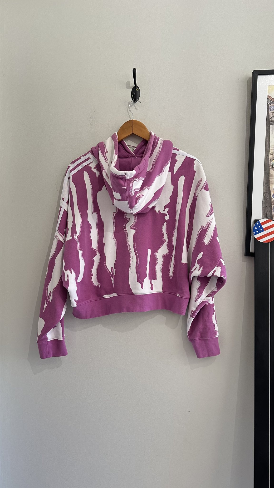 Moletom roxo e branco com capuz Adidas de algodão - G branco, roxo tamanho G - vista adicional 4