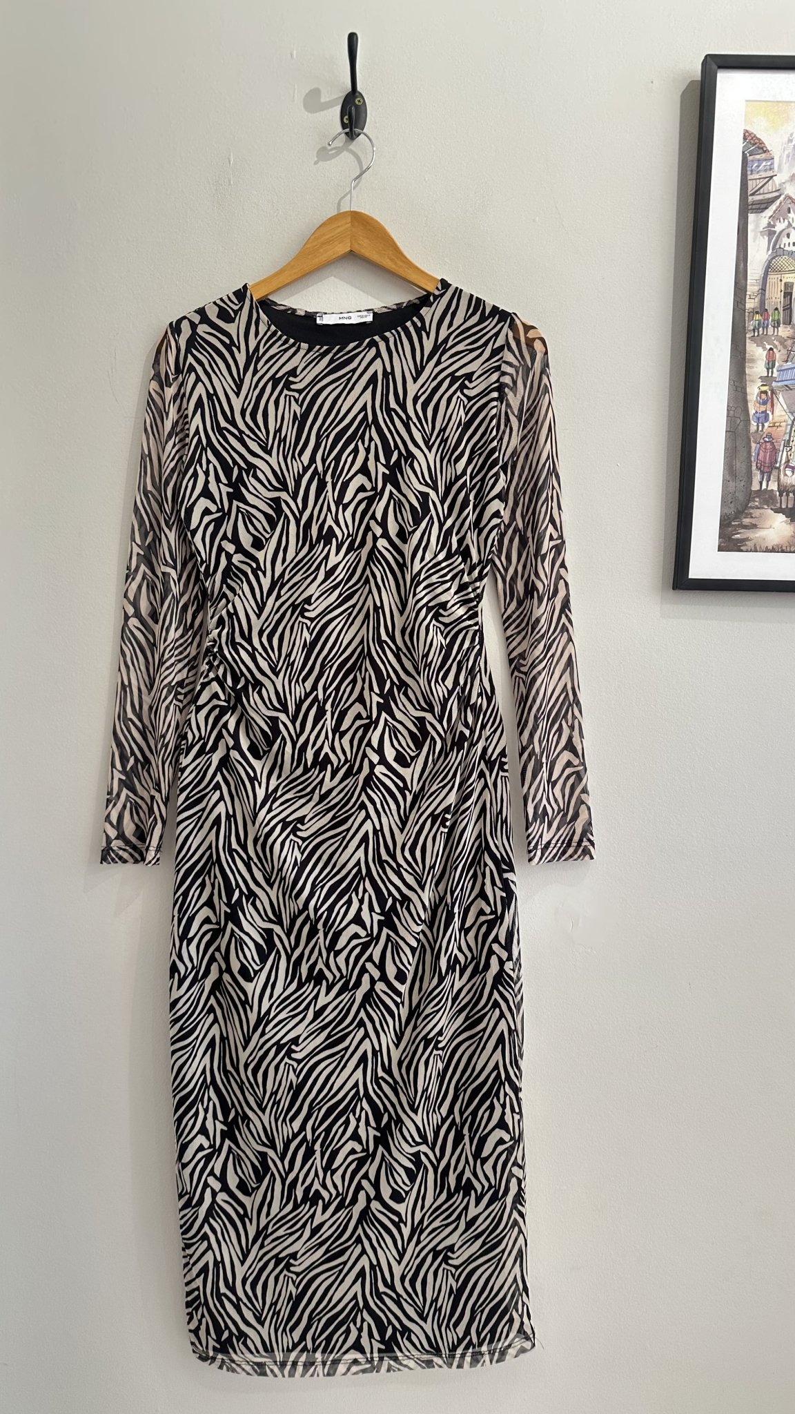 Vestido longo animal print zebra de tule e m/longa MNG - M Preto, Branco tamanho M - foto principal