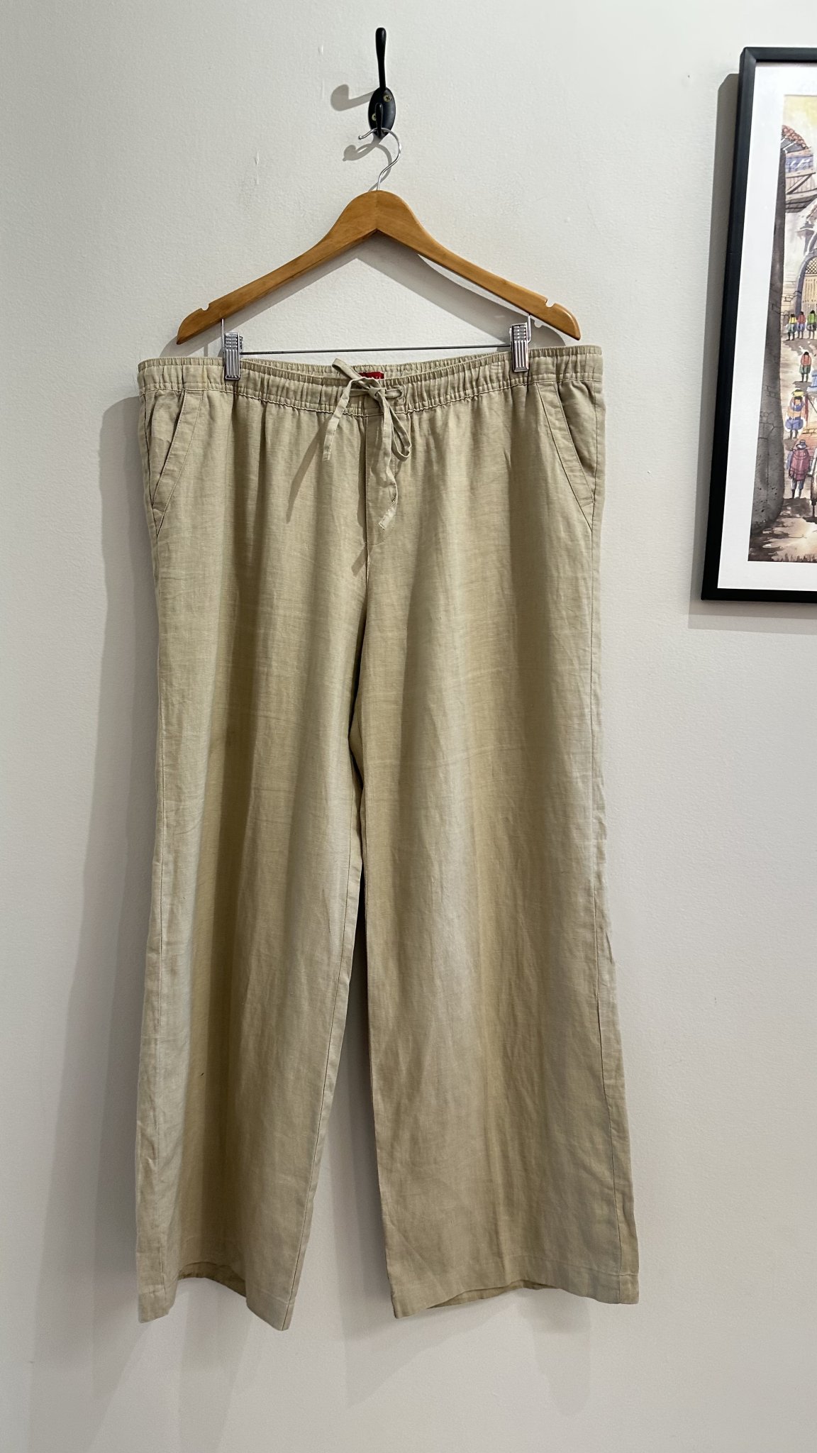 Calça pantalona caqui de cintura regulável de linho Merona - 2G - foto principal