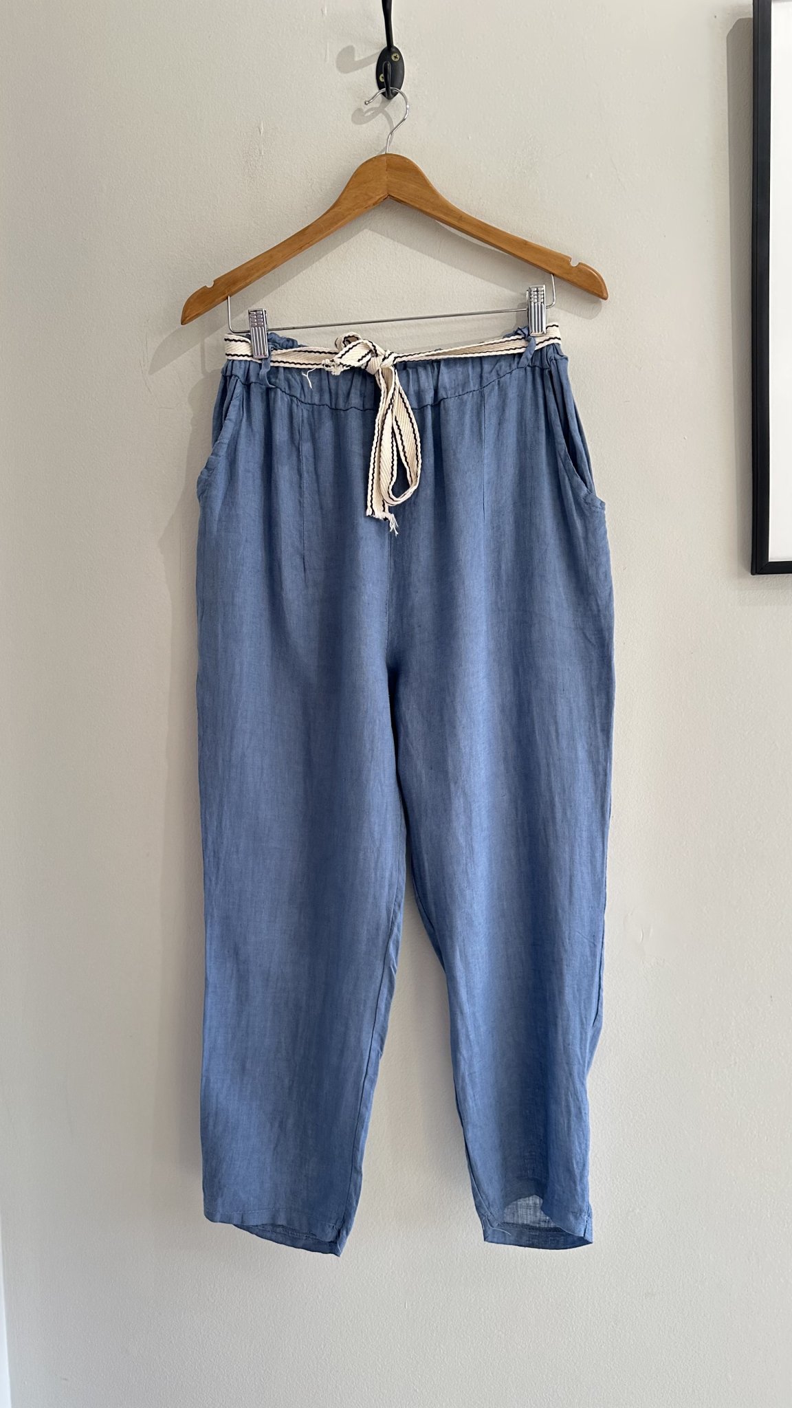 Calça azul médio linho puro Belle France - M/G tamanho M/G - foto principal