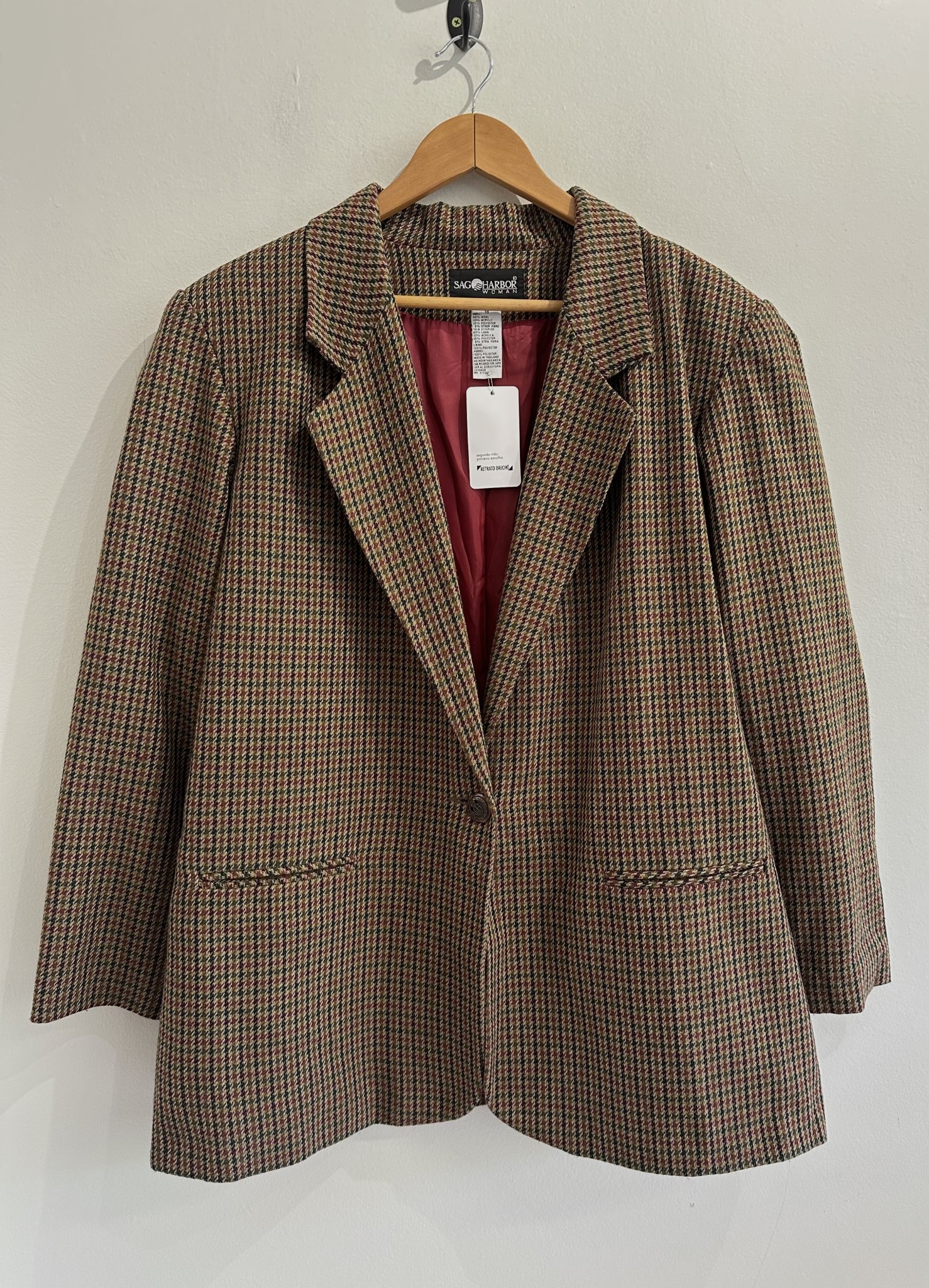 Blazer pied de poule colorido rosa verde caramelo SagHarbor - GG rosa, verde, marrom tamanho GG - foto principal