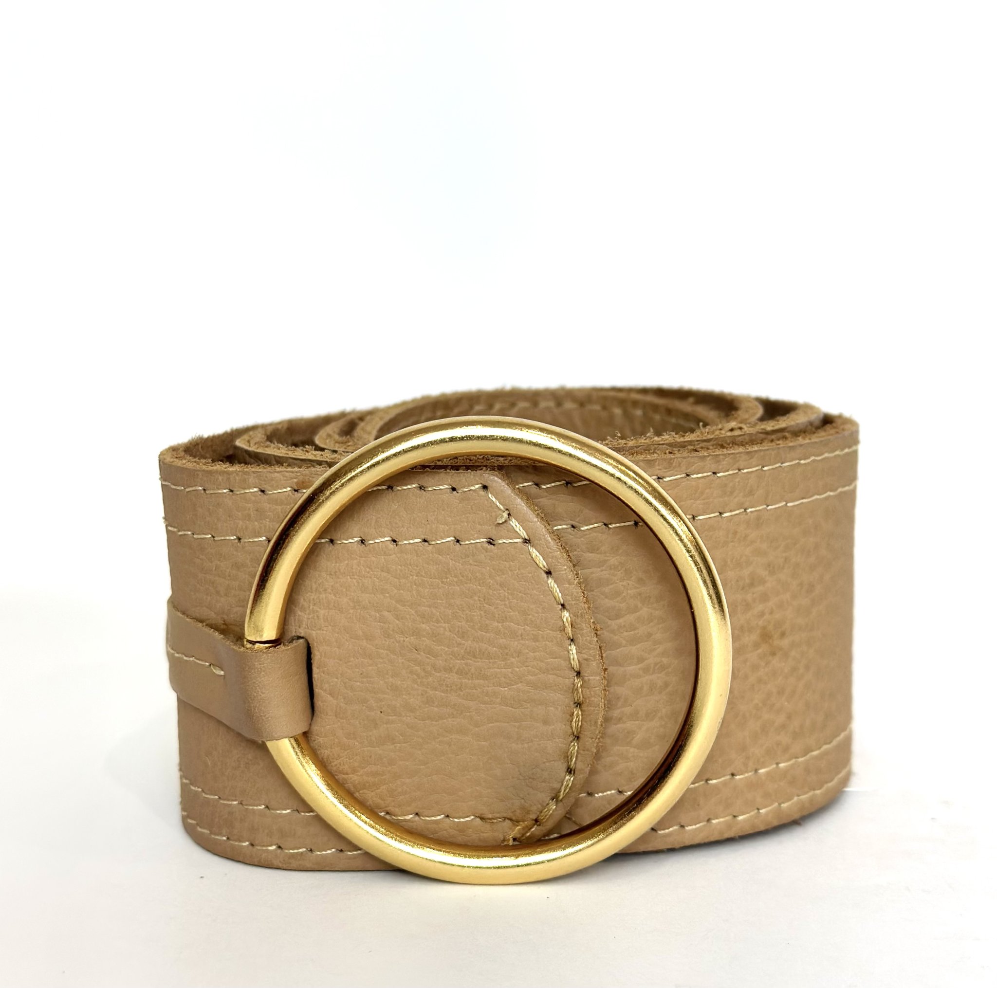 Cinto caramelo de couro com dourado - M marrom, dourado tamanho M - foto principal