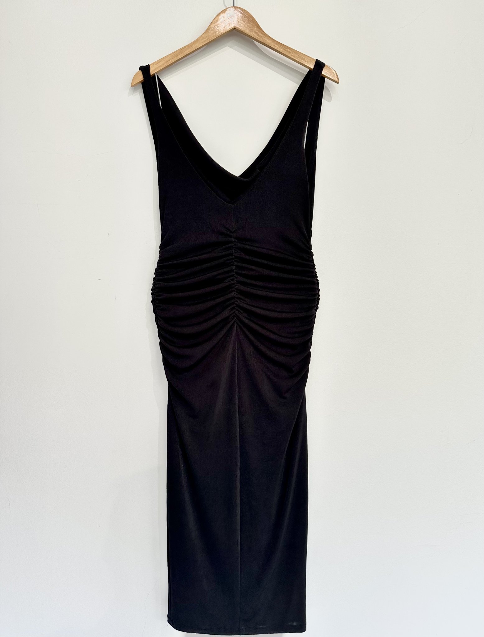 Vestido longo preto de lurex grapeado s/manga c/decote nas costas s/marca - P/M tamanho P/M - vista adicional 2