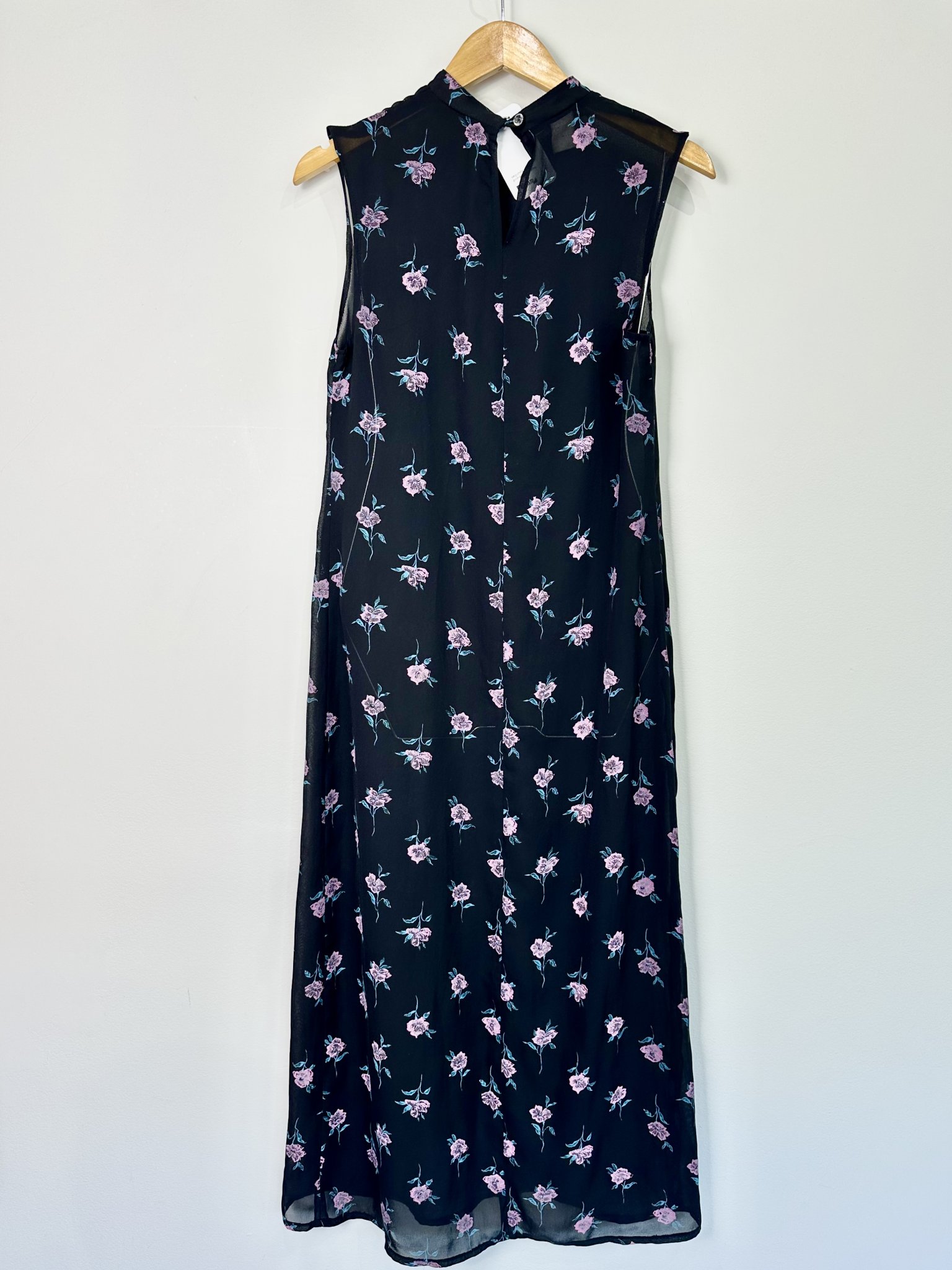 Vestido longo preto floral s/manga c/transparência s/marca - P tamanho P - vista adicional 2