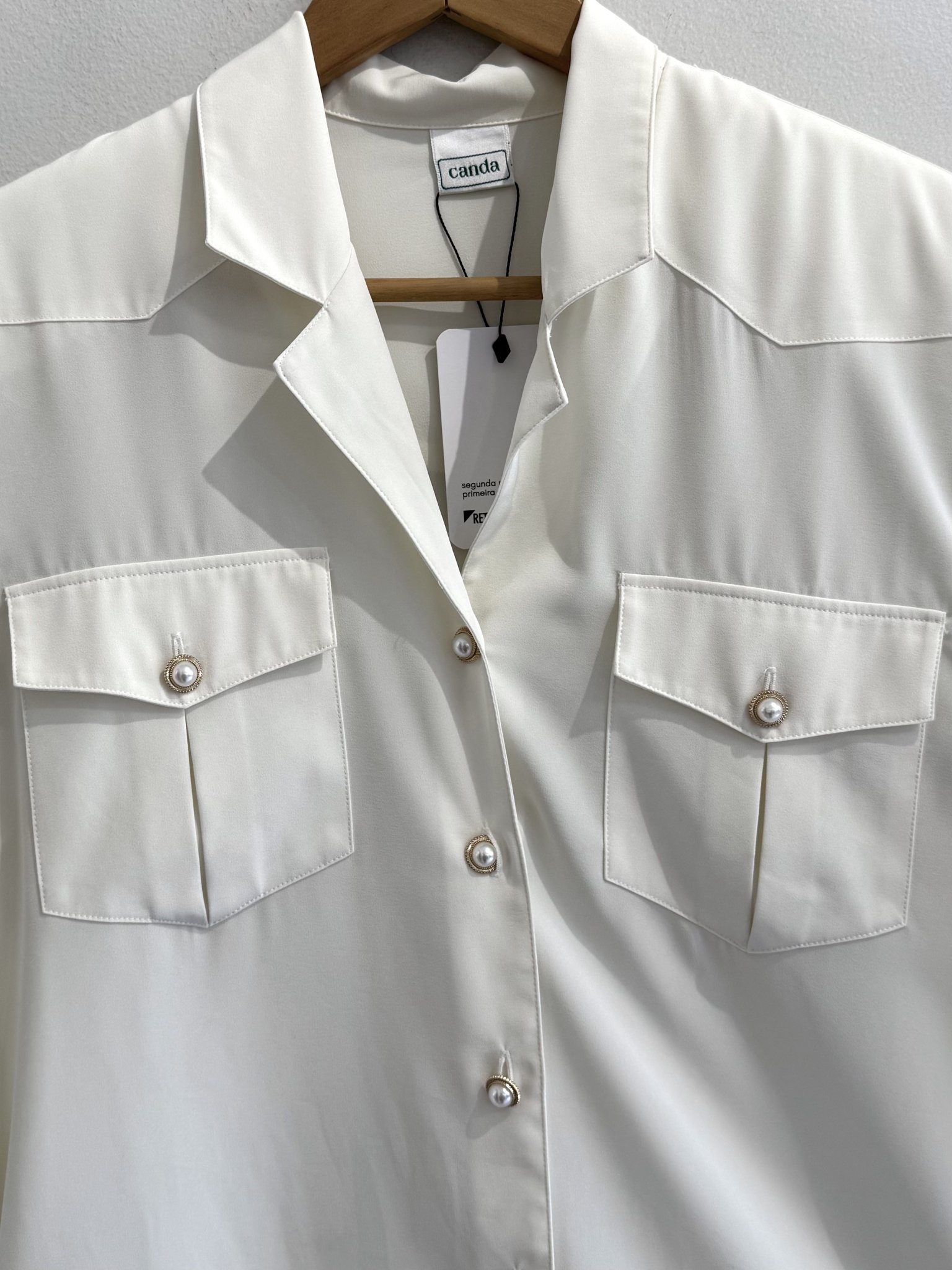 Camisa creme de botões perolado vintage Canda - M tamanho M - vista adicional 2