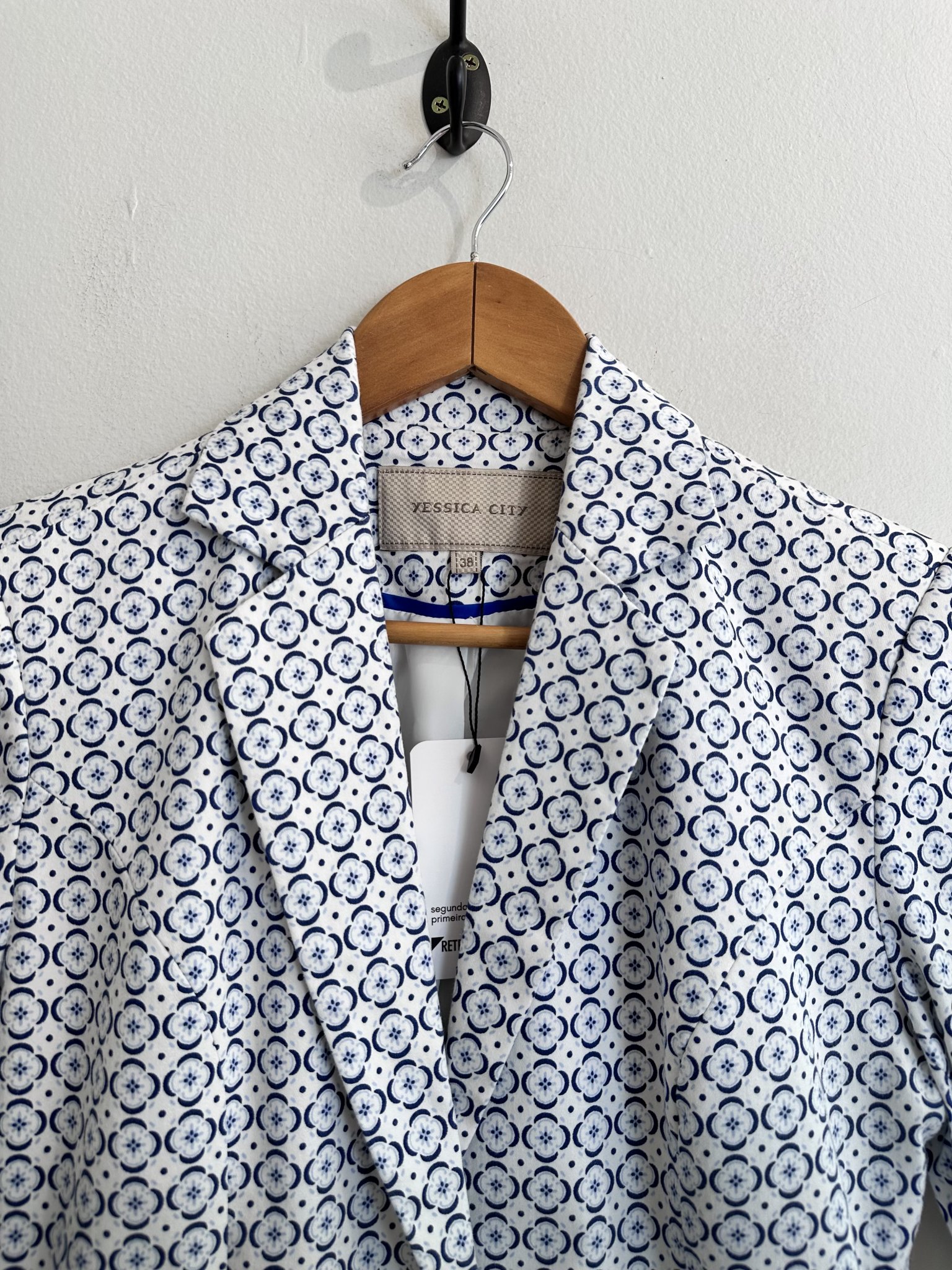Blazer azul e branco estampa flor grega YSC - 38 branco, azul tamanho 38 - vista adicional 3