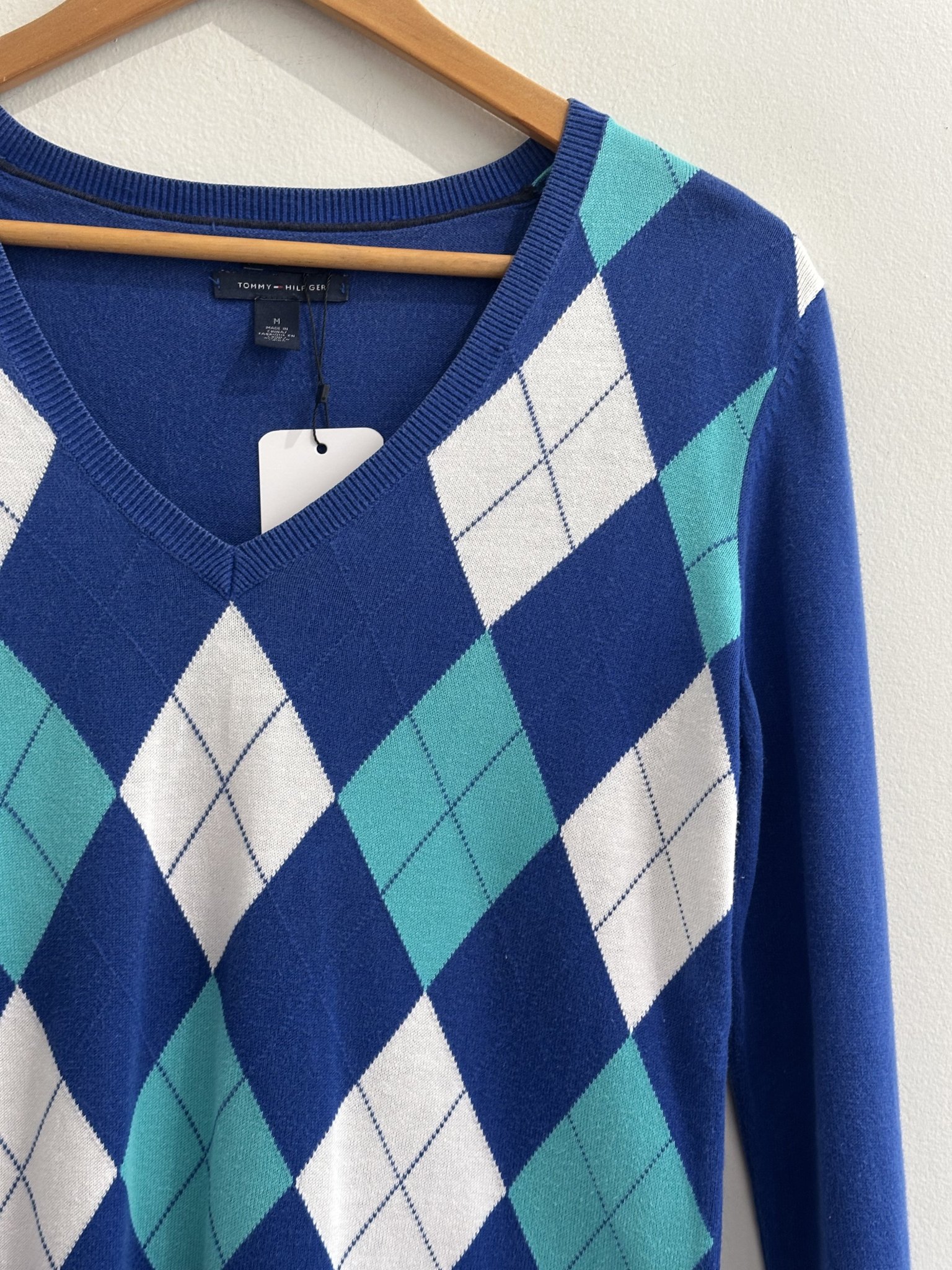 Suéter xadrez azul m/longa Tommy Hilfiger - M tamanho M - vista adicional 3