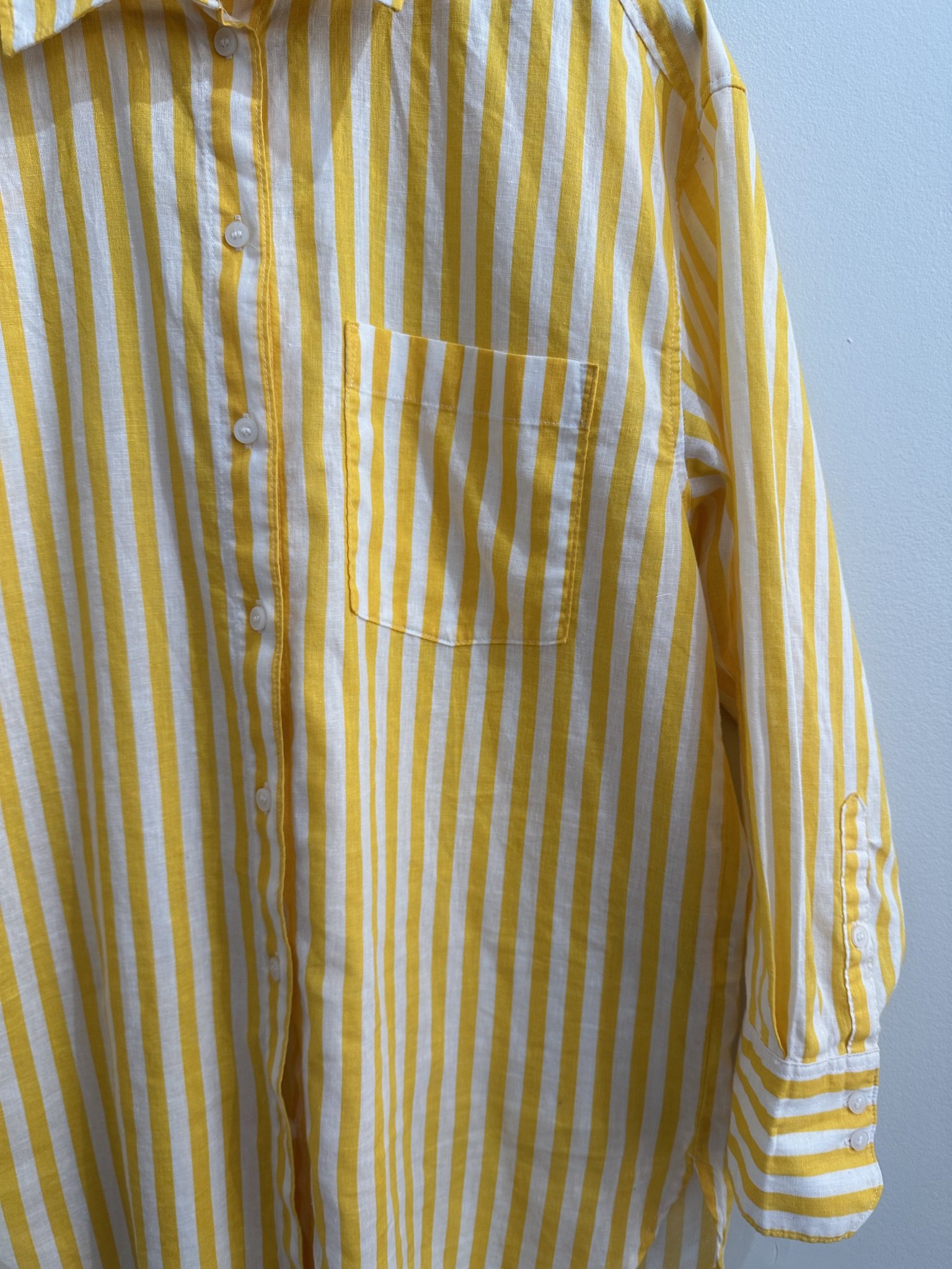 Camisa listrada amarelo e branco H&M de linho m/linho - P branco, amarelo tamanho P - vista adicional 3