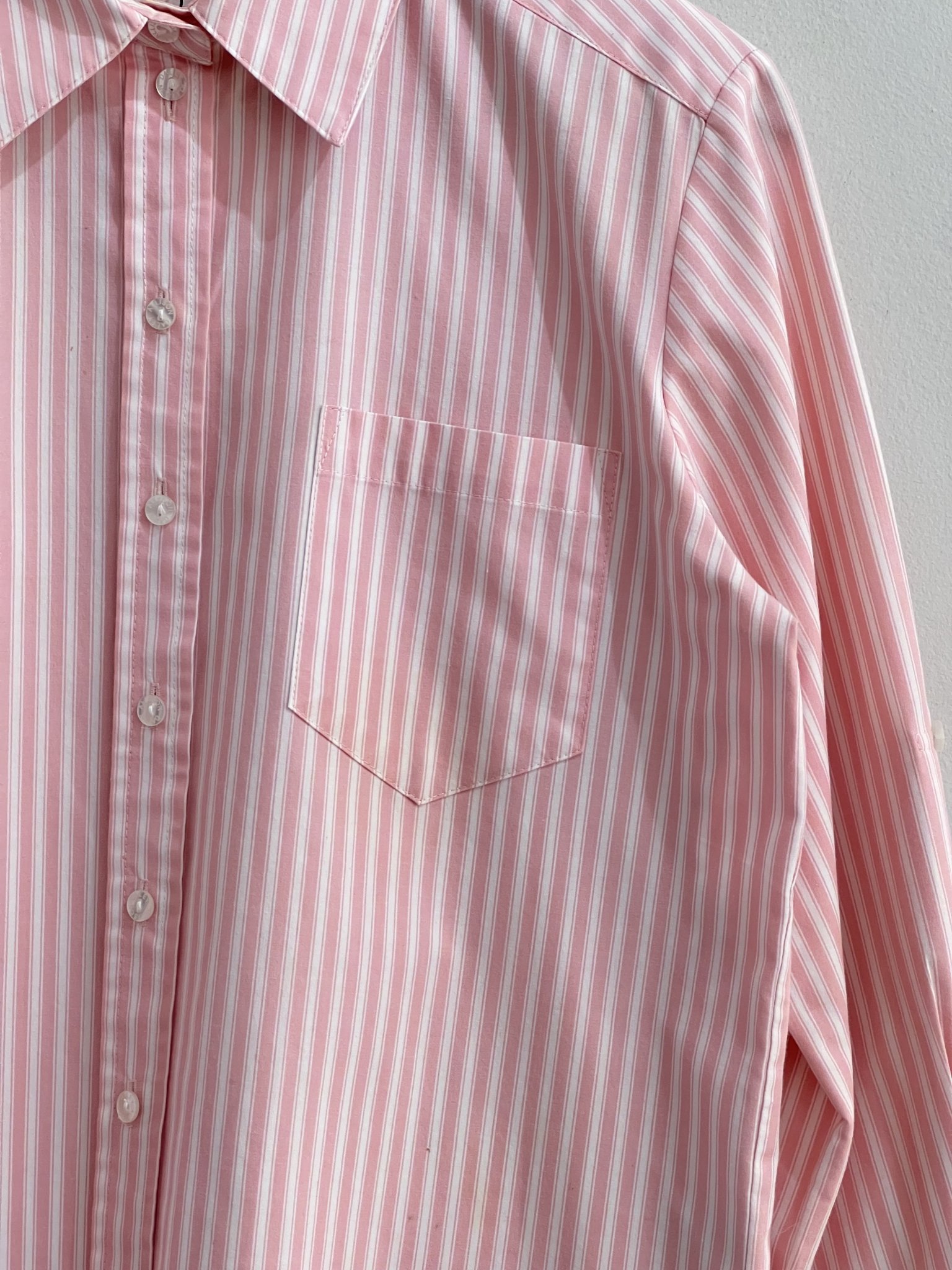 Camisa curta listrada branca e rosa m/longa Allison Daley de algodão - 38/40 branco, rosa tamanho 38/40 - vista adicional 5