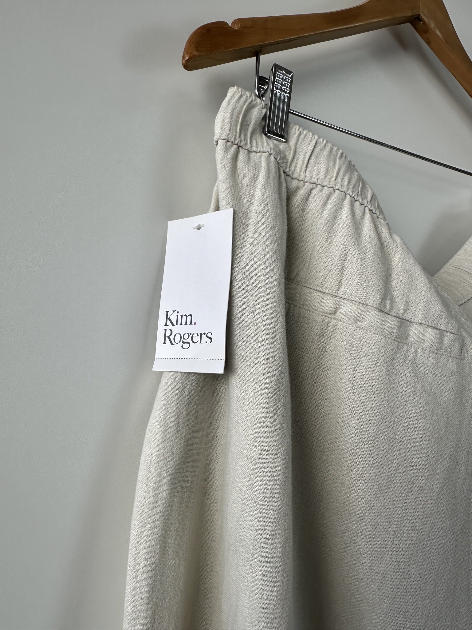 Calça pantalona de cintura regulável Kim Rogers de viscose e linho - 3G Cinza, Bege - vista adicional 4