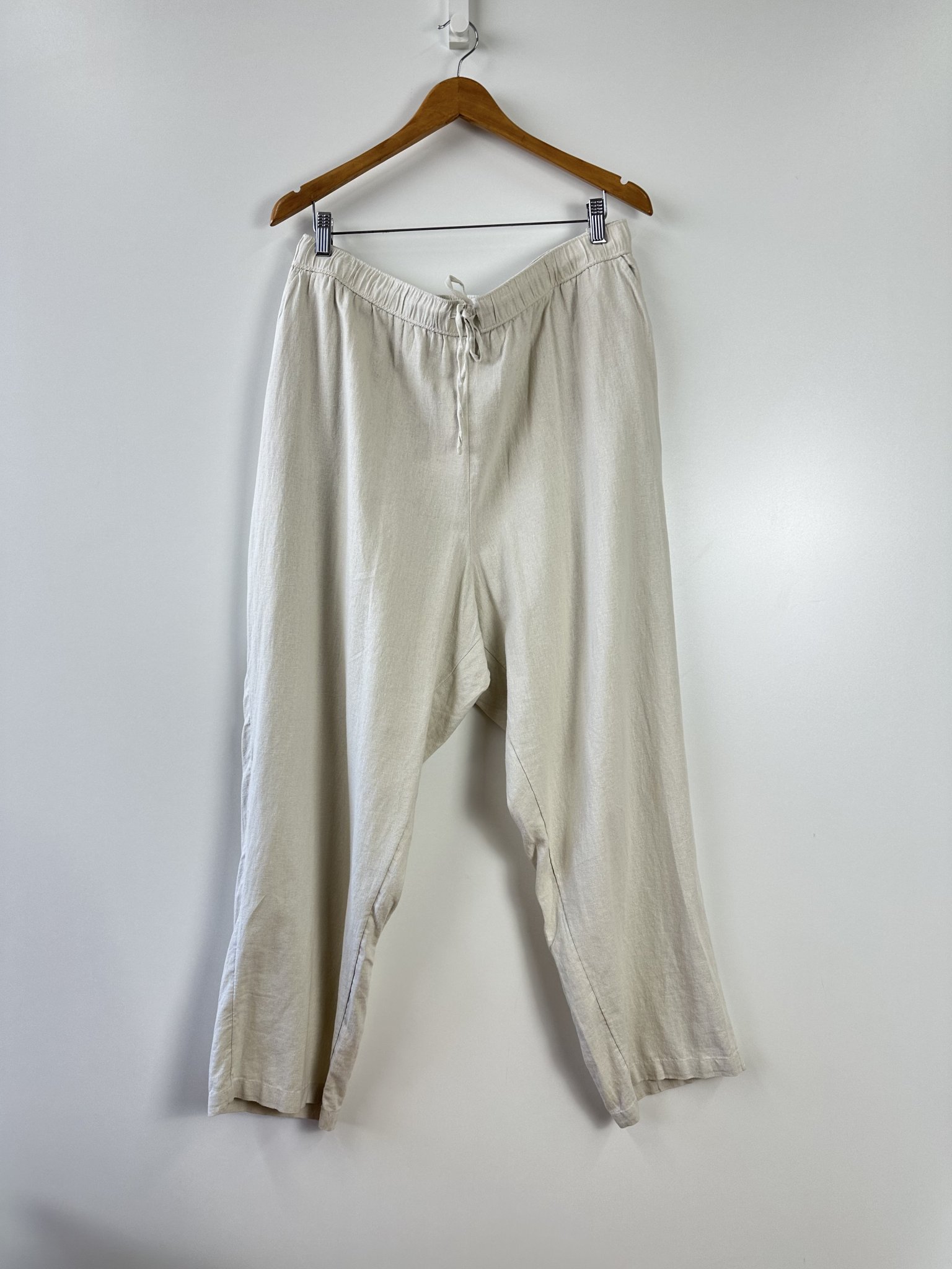 Calça pantalona de cintura regulável Kim Rogers de viscose e linho - 3G Cinza, Bege - foto principal