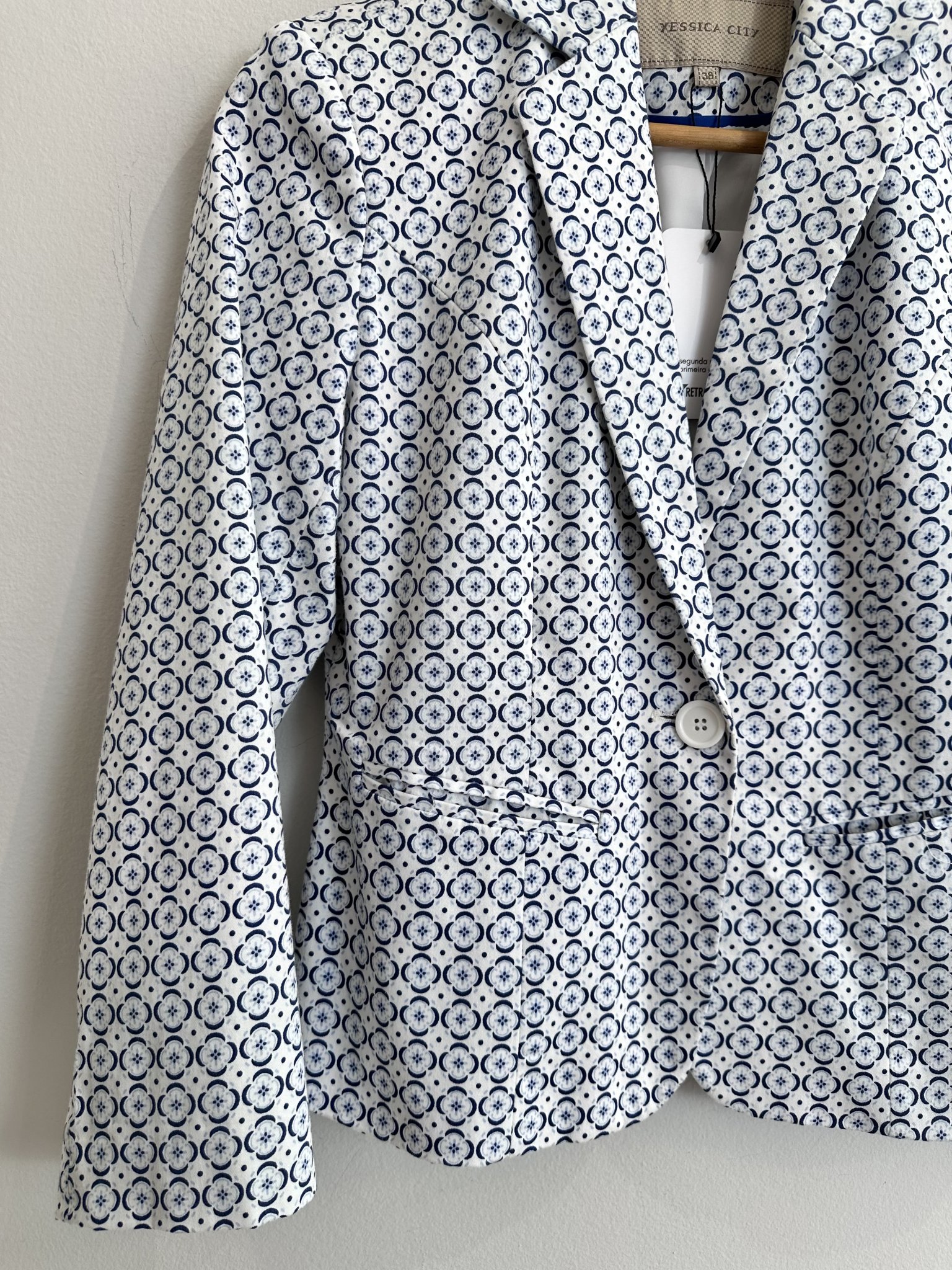 Blazer azul e branco estampa flor grega YSC - 38 branco, azul tamanho 38 - vista adicional 2